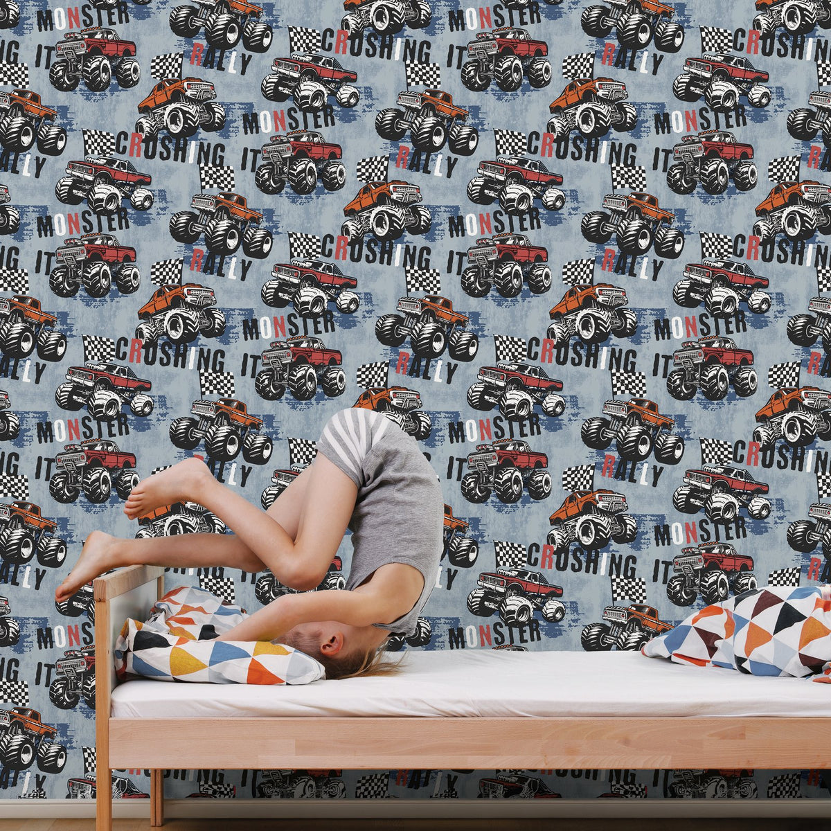 Monster Trucks Wallpaper in Blue color - pattern number G78570 - by Galerie in the Kids and Teens collection