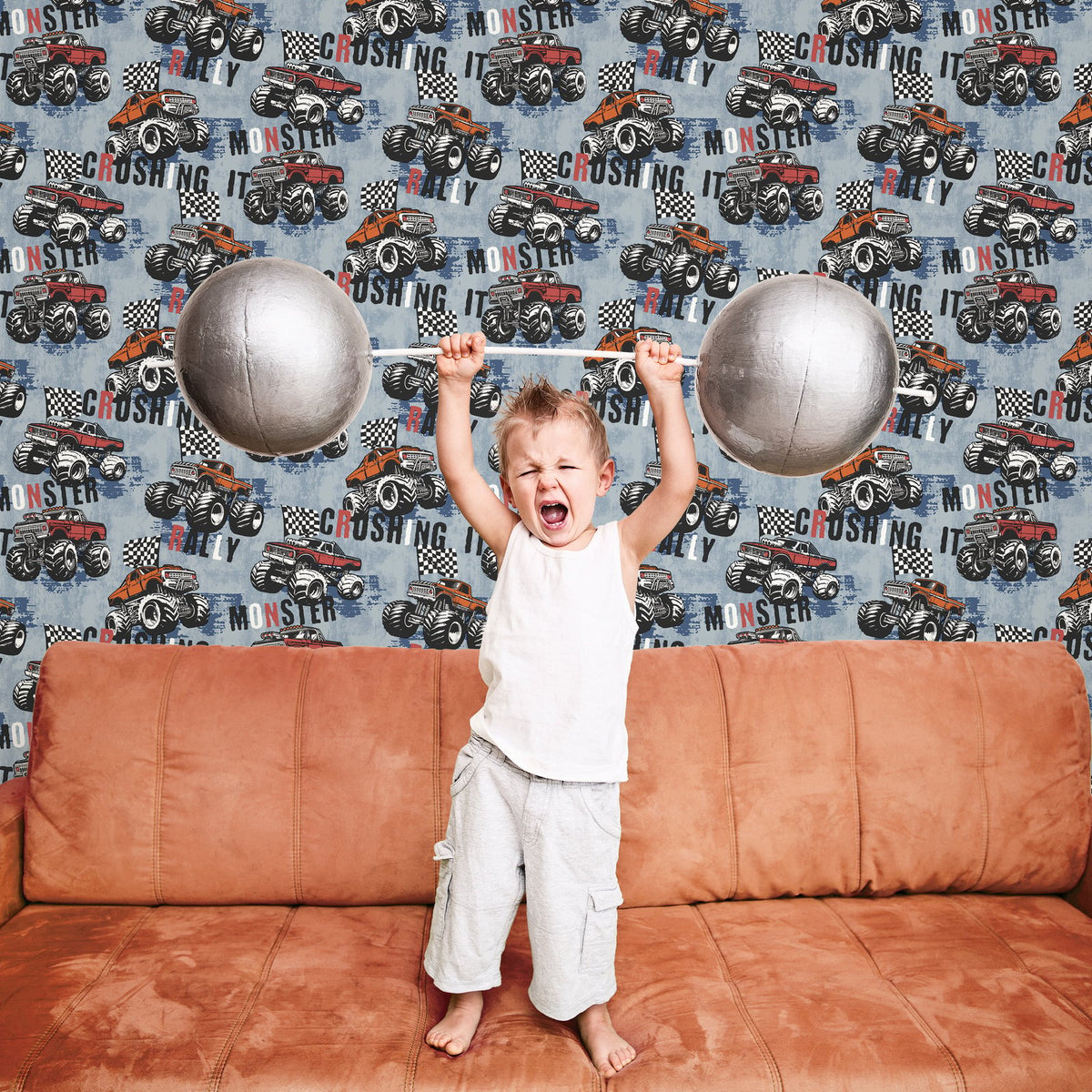Monster Trucks Wallpaper in Blue color - pattern number G78570 - by Galerie in the Kids and Teens collection
