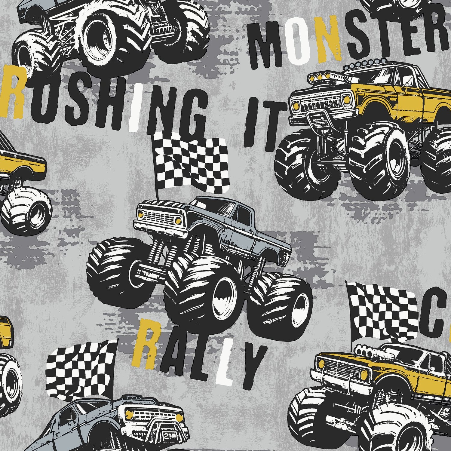 Monster Trucks Wallpaper in Grey color - pattern number G78571 - by Galerie in the Kids and Teens collection