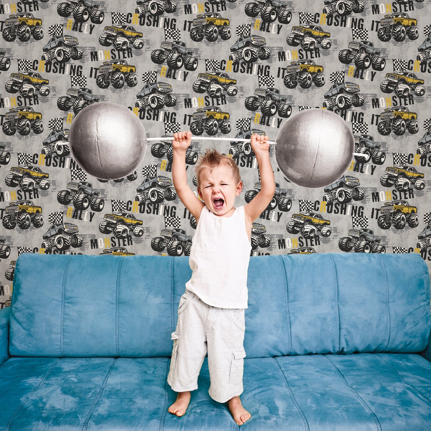 Monster Trucks Wallpaper in Grey color - pattern number G78571 - by Galerie in the Kids and Teens collection