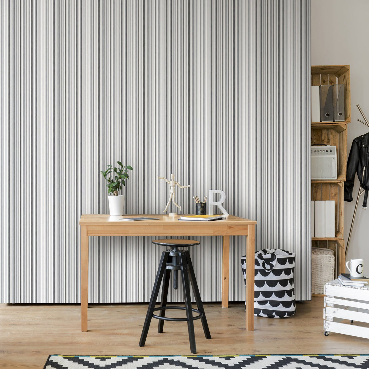 Multi Stripe Wallpaper in Grey color - pattern number G78572 - by Galerie in the Kids and Teens collection