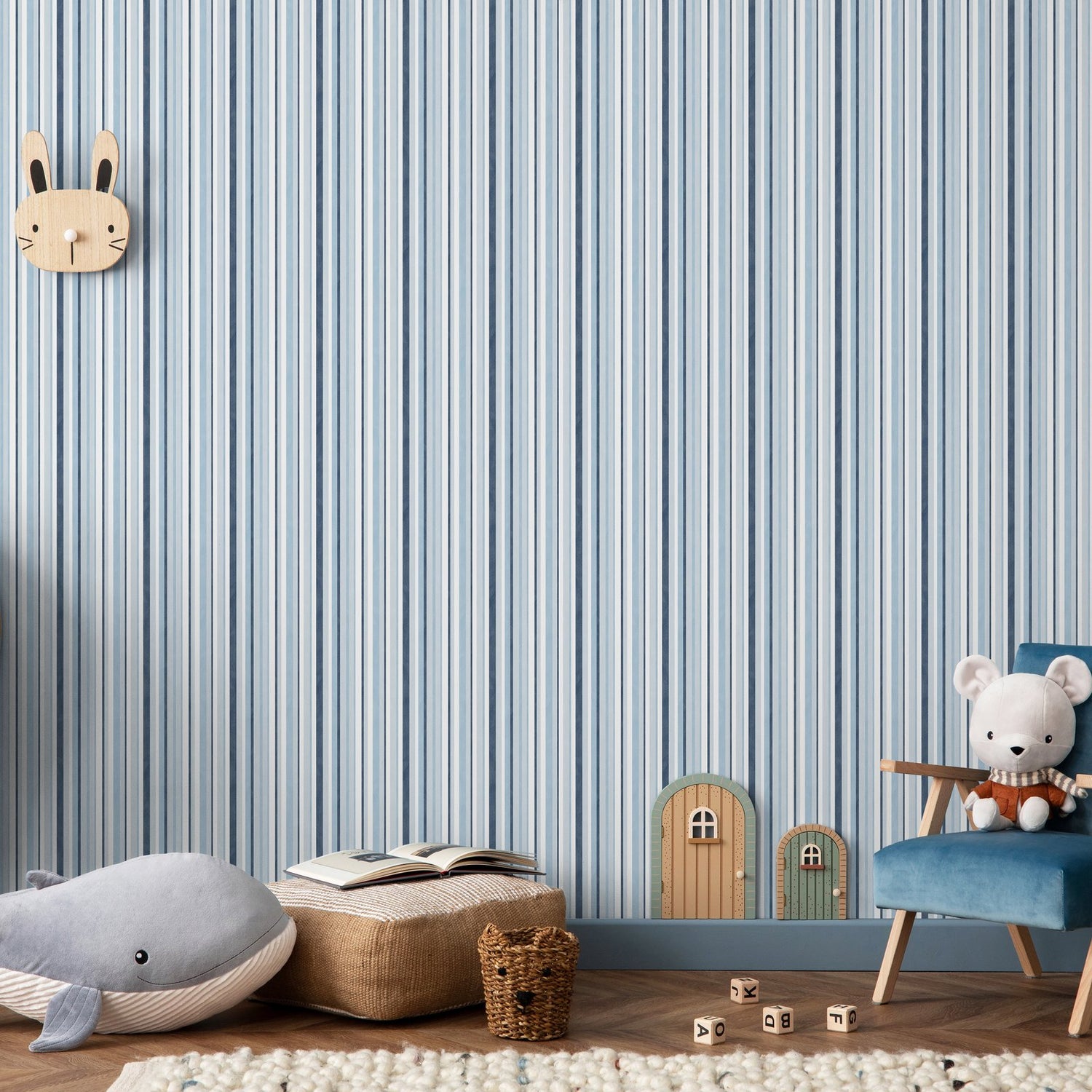 Multi Stripe Wallpaper in Blue color - pattern number G78573 - by Galerie in the Kids and Teens collection