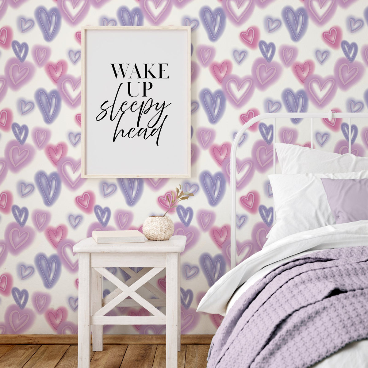 Neon Hearts Wallpaper in Purple color - pattern number G78574 - by Galerie in the Kids and Teens collection