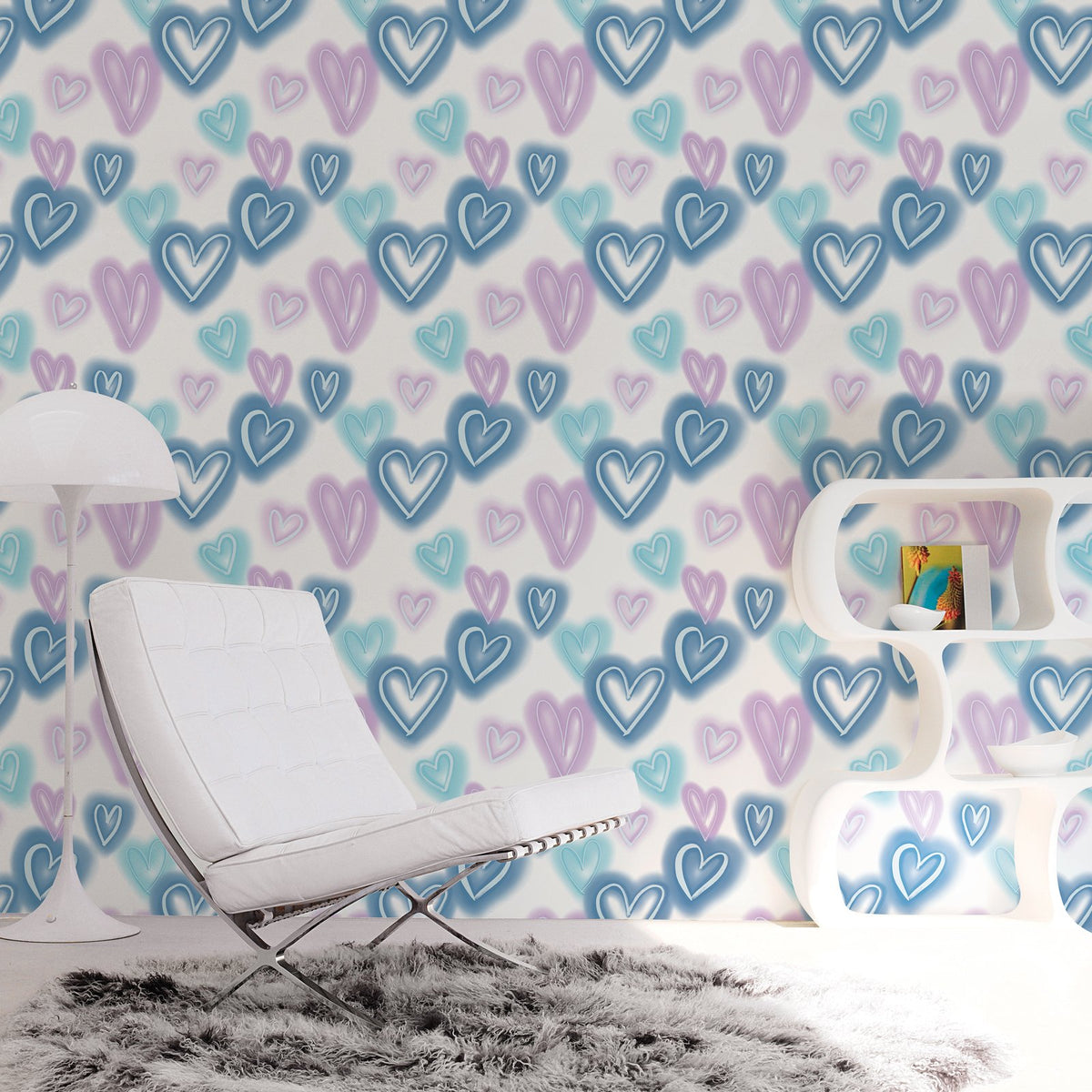 Neon Hearts Wallpaper in Blue color - pattern number G78576 - by Galerie in the Kids and Teens collection