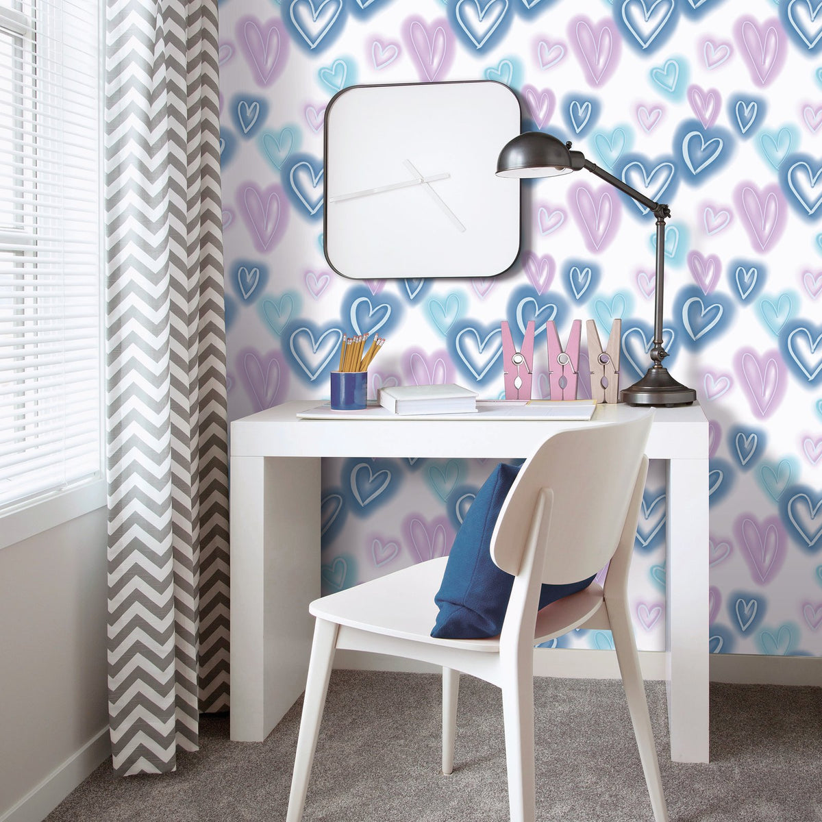 Neon Hearts Wallpaper in Blue color - pattern number G78576 - by Galerie in the Kids and Teens collection