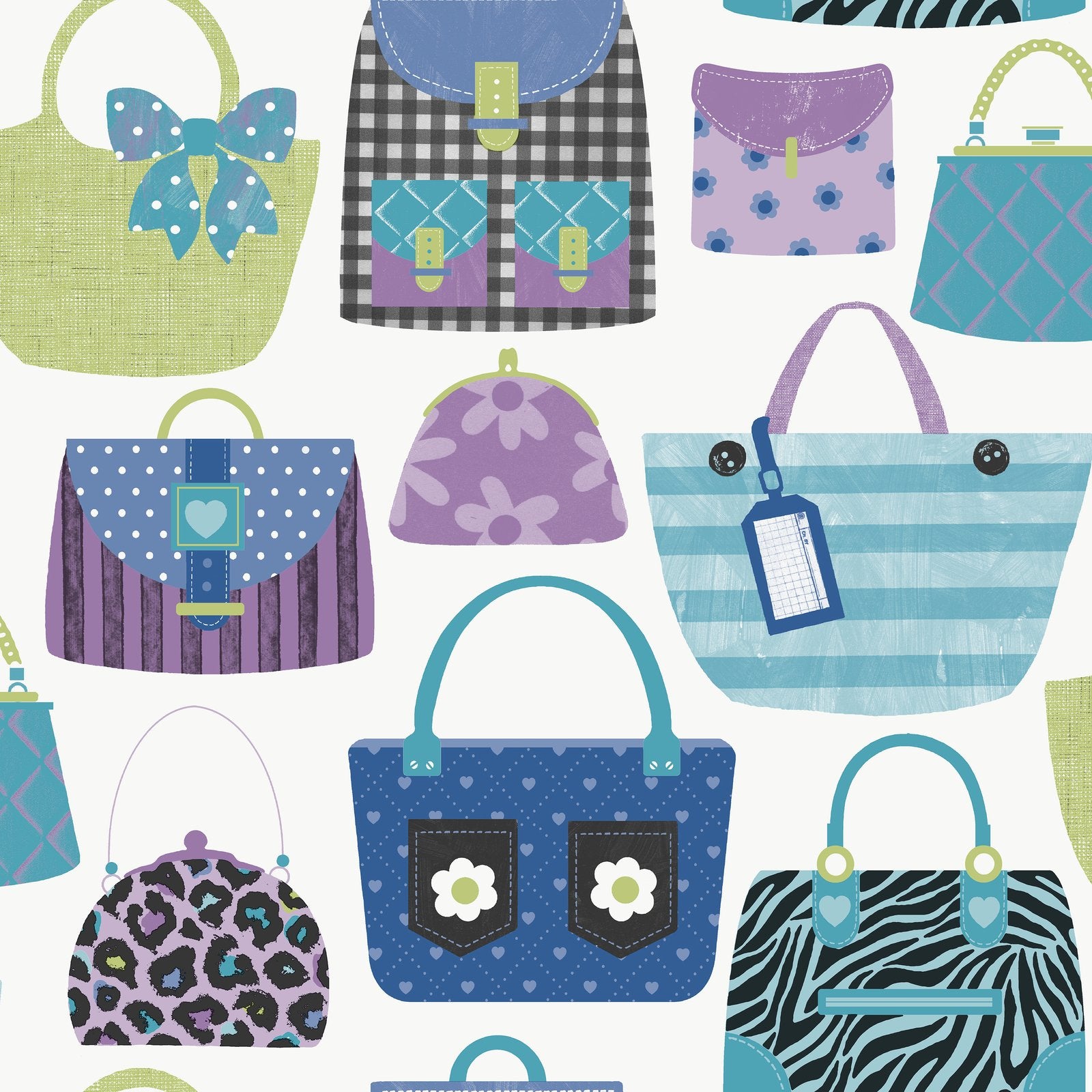 Purses Wallpaper in Blue color - pattern number G78583 - by Galerie in the Kids and Teens collection