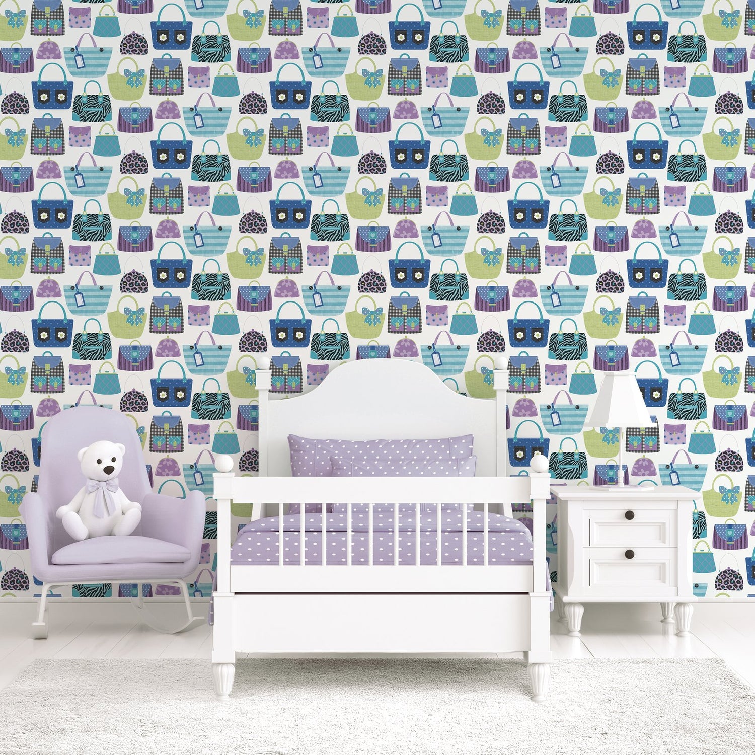Purses Wallpaper in Blue color - pattern number G78583 - by Galerie in the Kids and Teens collection