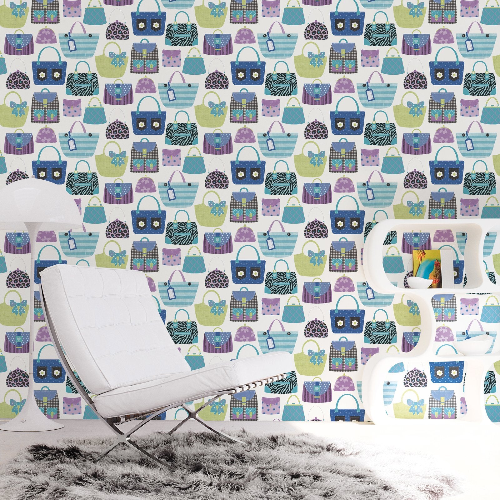 Purses Wallpaper in Blue color - pattern number G78583 - by Galerie in the Kids and Teens collection