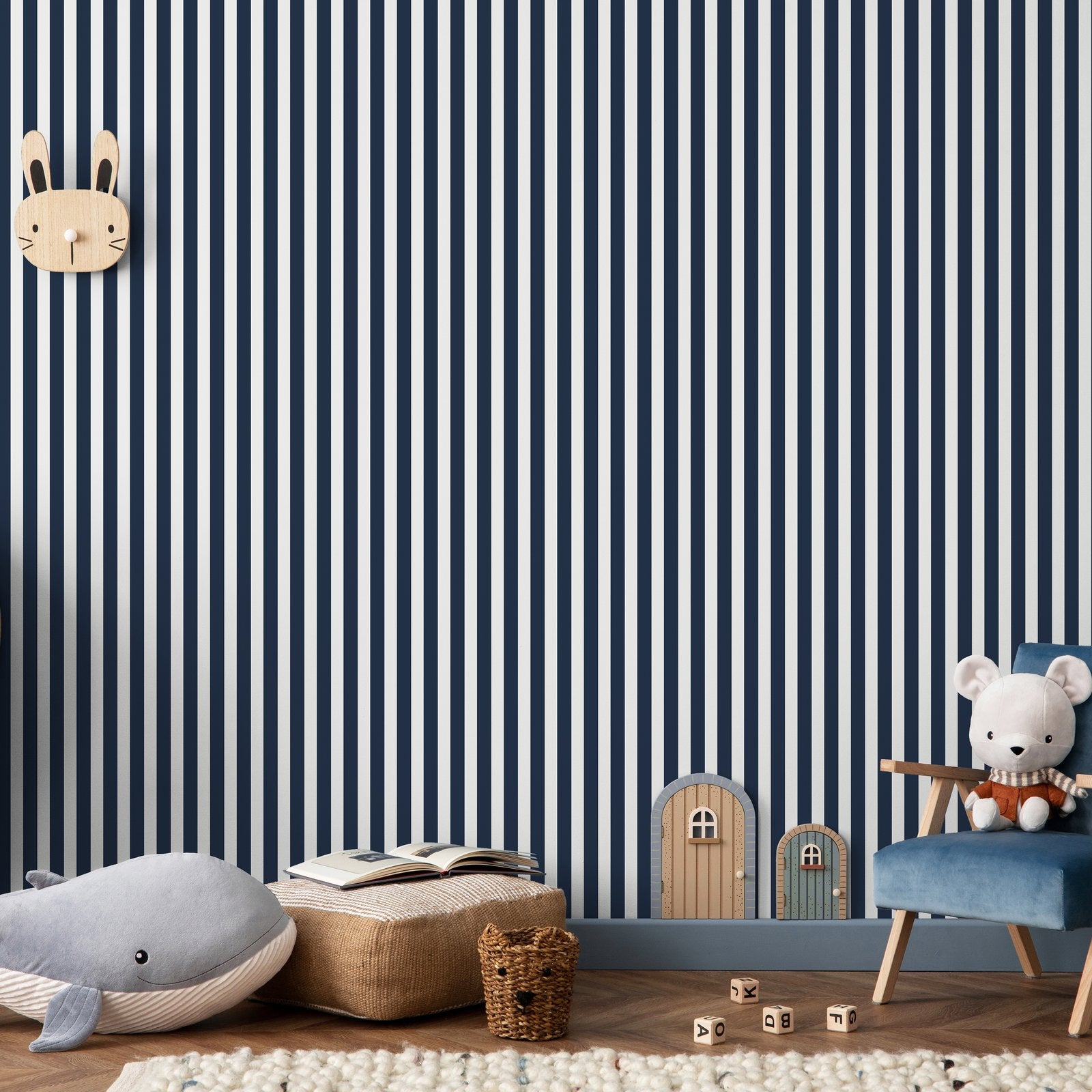 Regency Stripe Wallpaper in Blue color - pattern number G78587 - by Galerie in the Kids and Teens collection