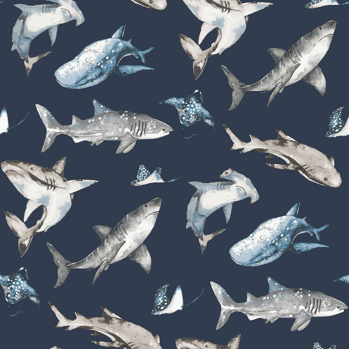 Sharks Wallpaper in Blue color - pattern number G78590 - by Galerie in the Kids and Teens collection