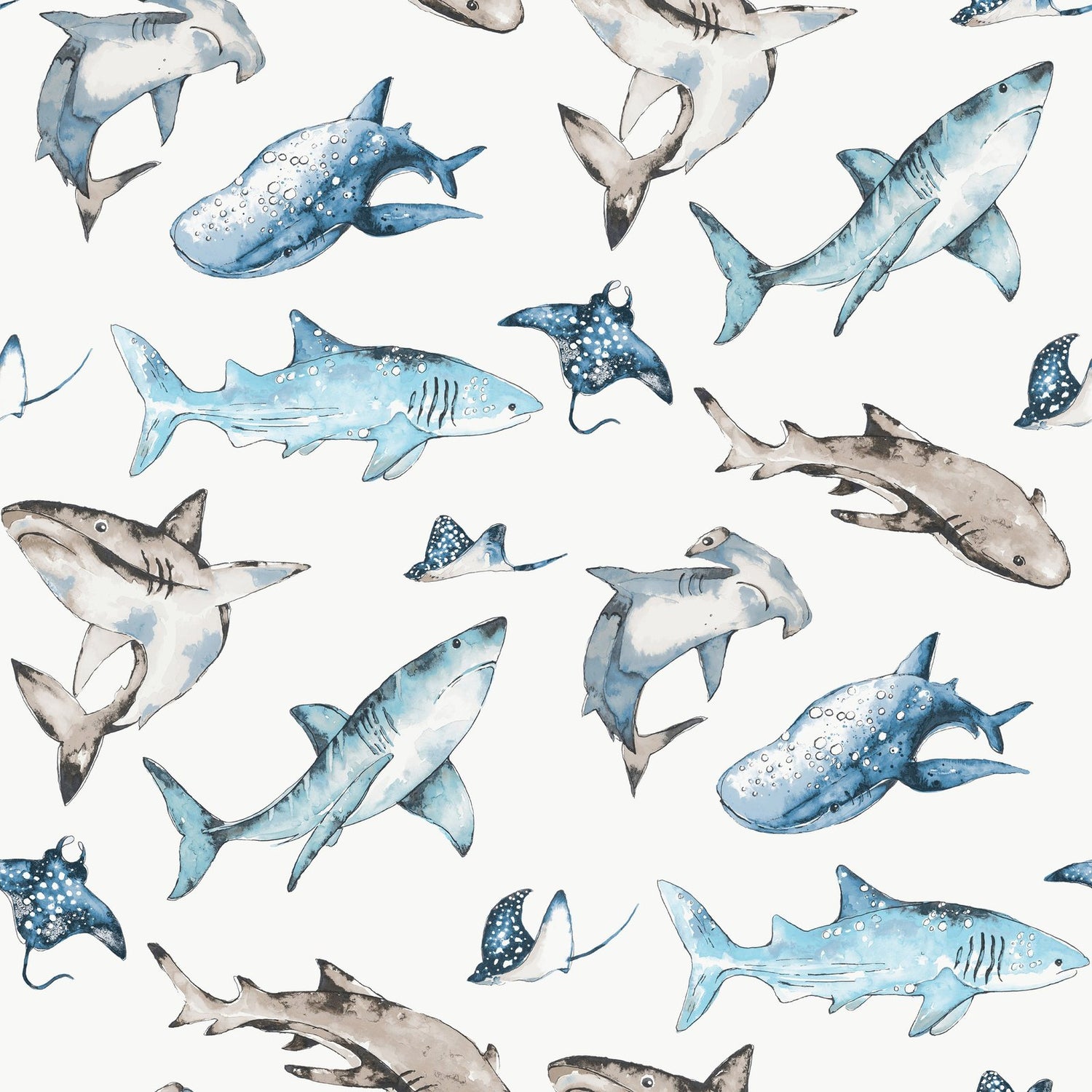 Sharks Wallpaper in Blue color - pattern number G78592 - by Galerie in the Kids and Teens collection