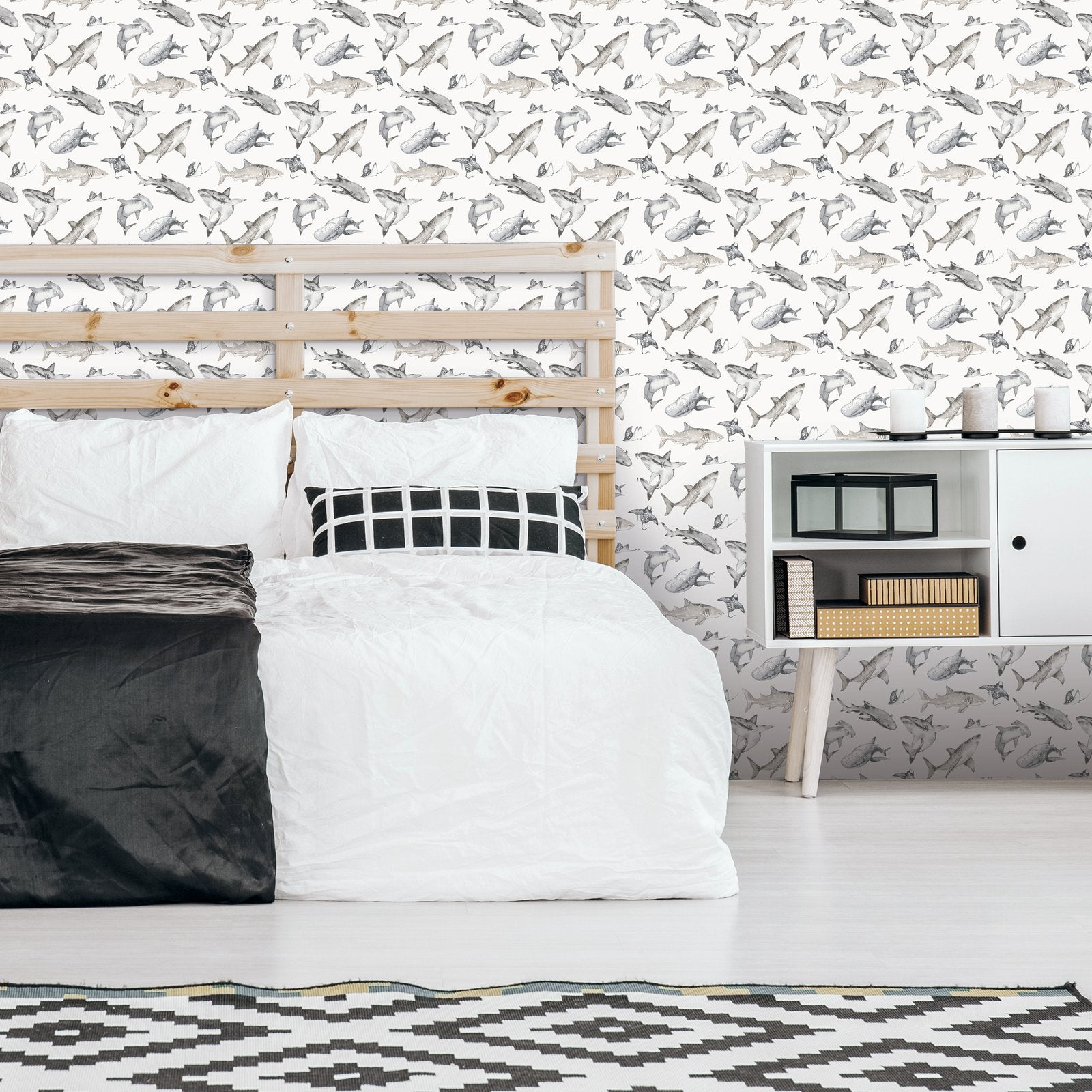 Sharks Wallpaper in Grey color - pattern number G78593 - by Galerie in the Kids and Teens collection
