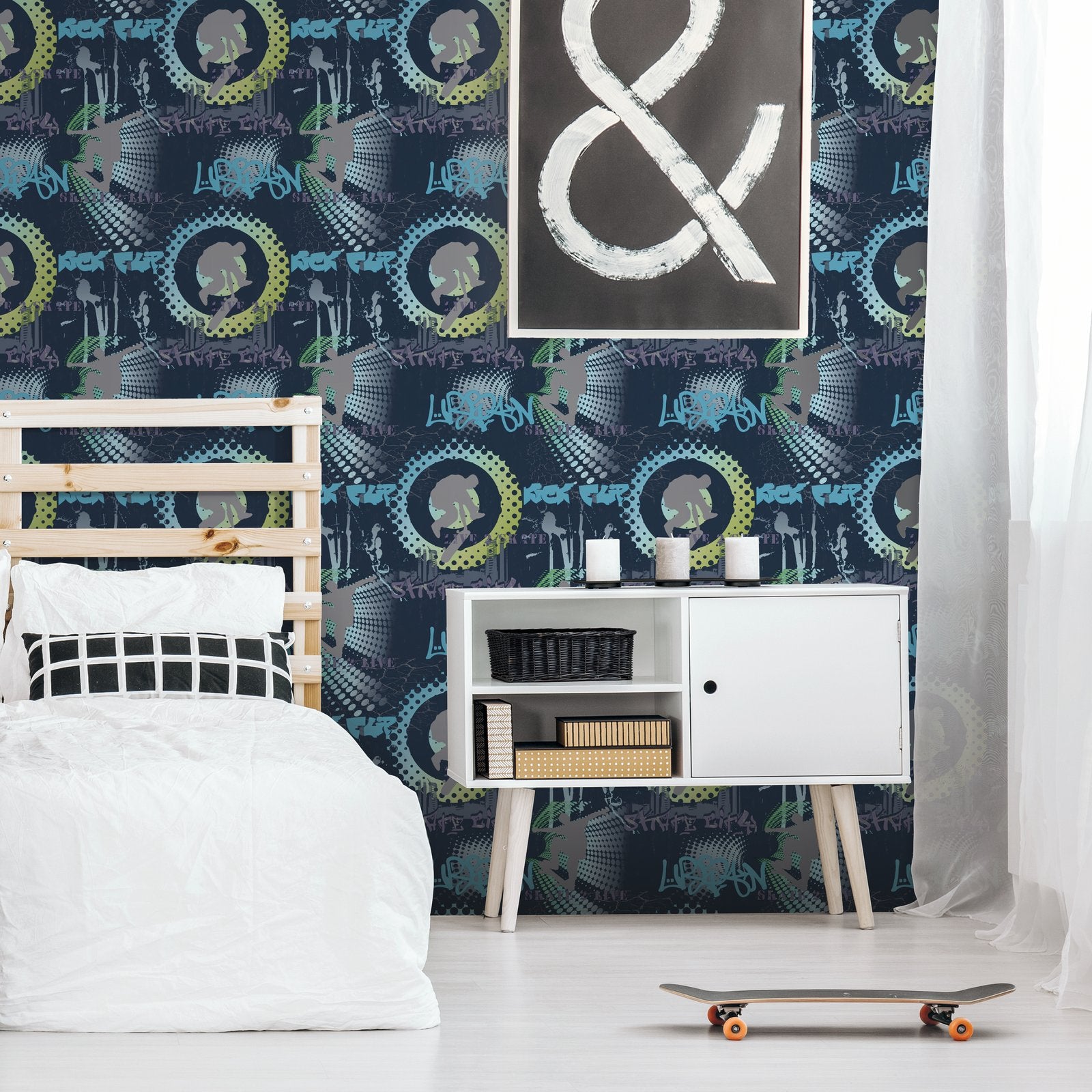 Skater Boy Wallpaper in Blue color - pattern number G78595 - by Galerie in the Kids and Teens collection
