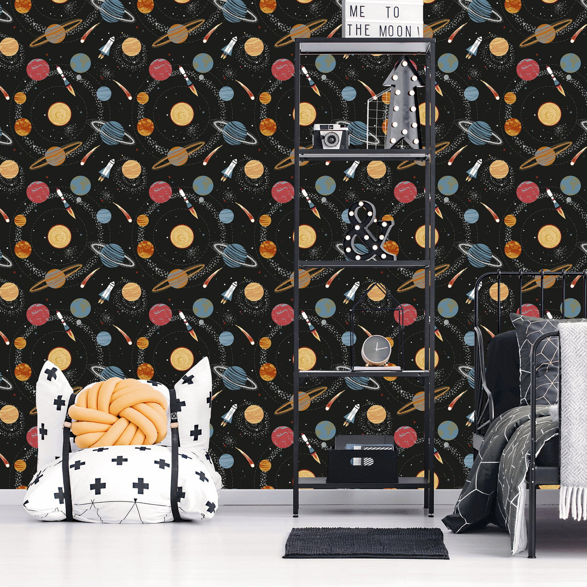 Solar System Wallpaper in Black color - pattern number G78596 - by Galerie in the Kids and Teens collection