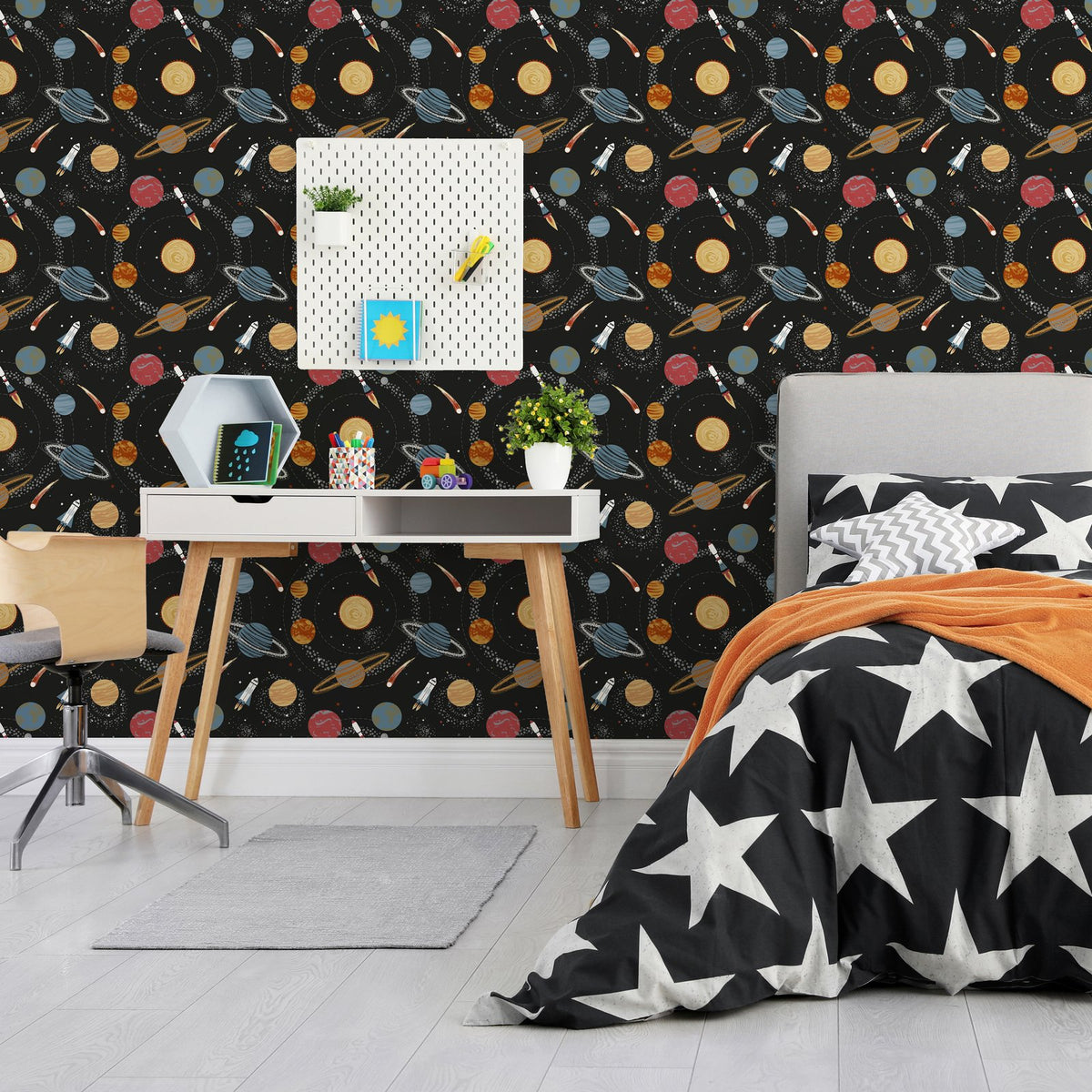 Solar System Wallpaper in Black color - pattern number G78596 - by Galerie in the Kids and Teens collection