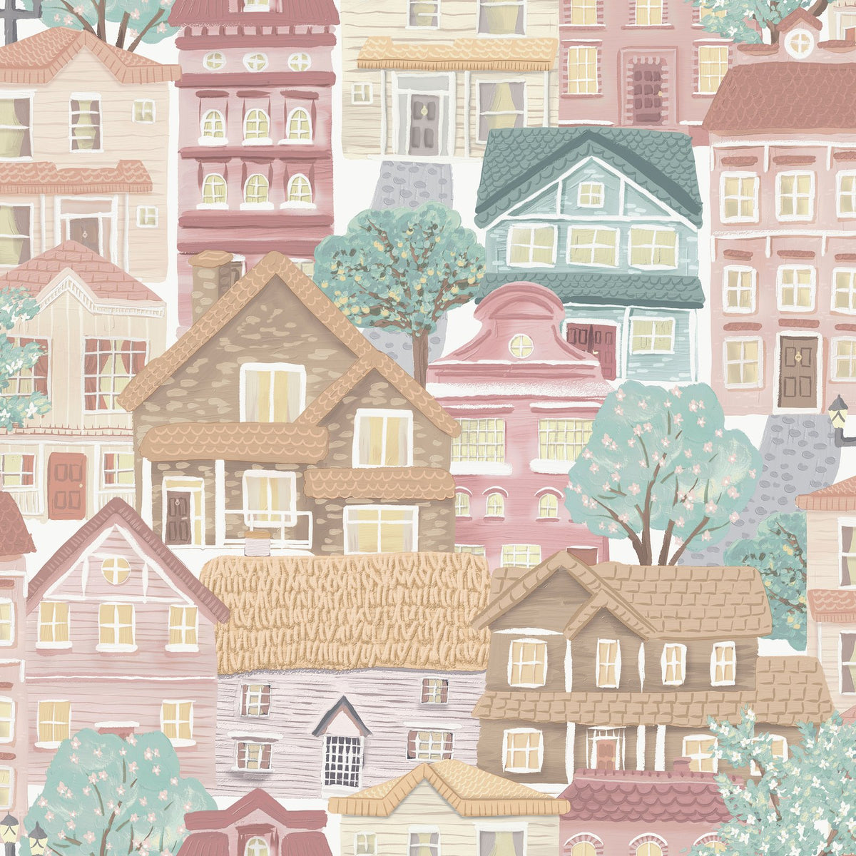 Whimsical Houses Wallpaper in Beige color - pattern number G78603 - by Galerie in the Kids and Teens collection
