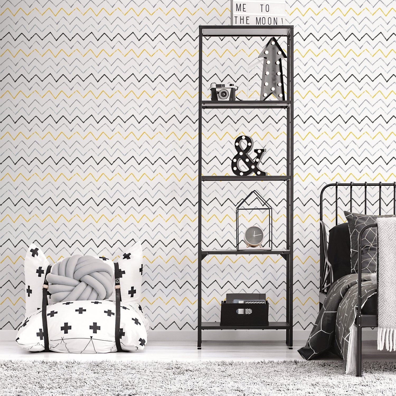 Zig Zag Wallpaper in Yellow color - pattern number G78605 - by Galerie in the Kids and Teens collection
