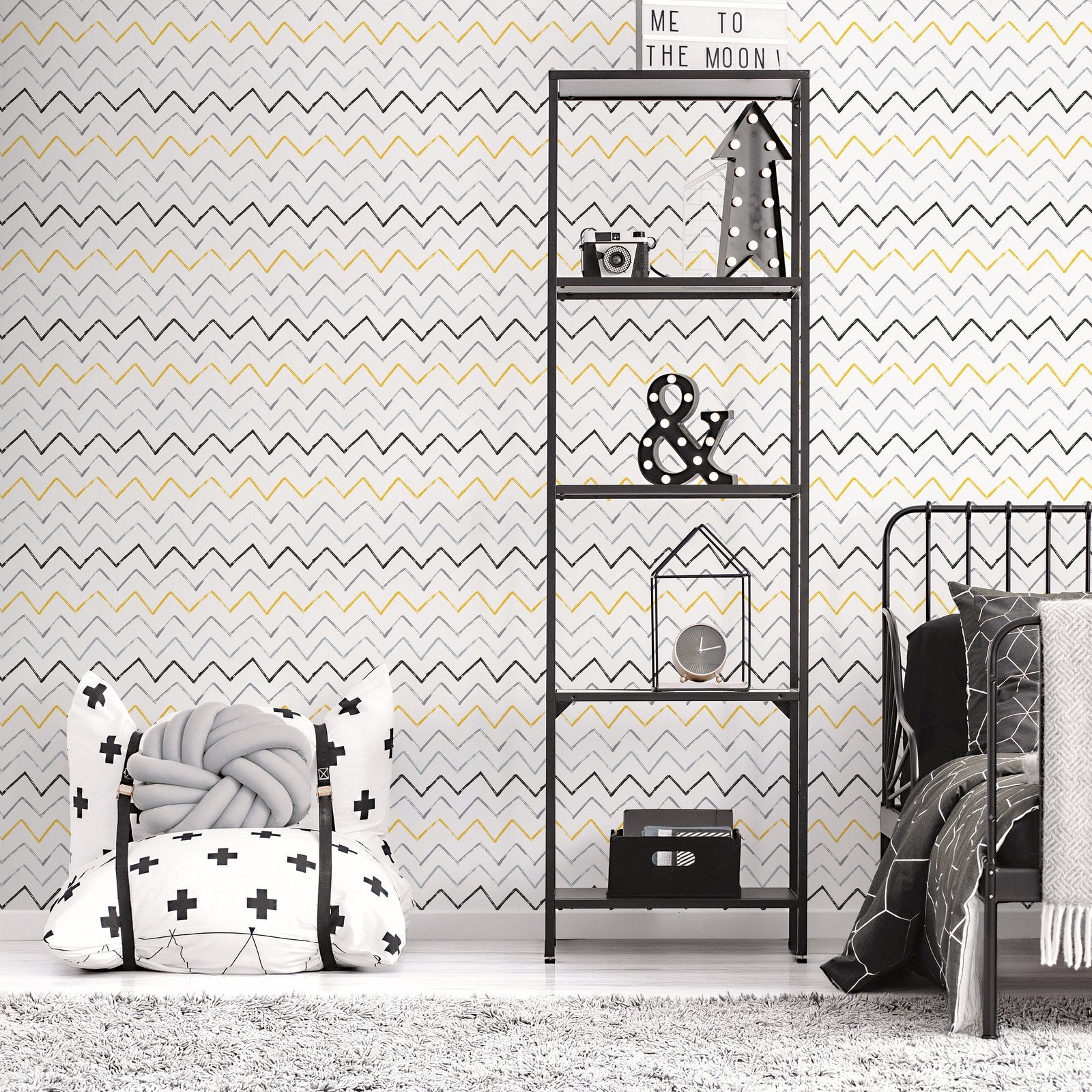 Zig Zag Wallpaper in Yellow color - pattern number G78605 - by Galerie in the Kids and Teens collection
