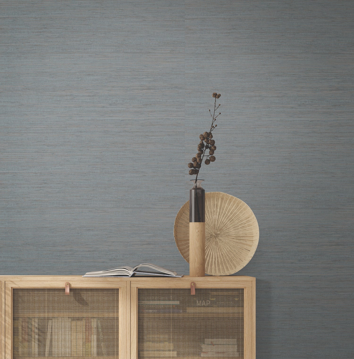 Painted Hemp wallpaper in dusty blue color - pattern number GRL86130 - by Ronald Redding in the Natural Palette Resource collection