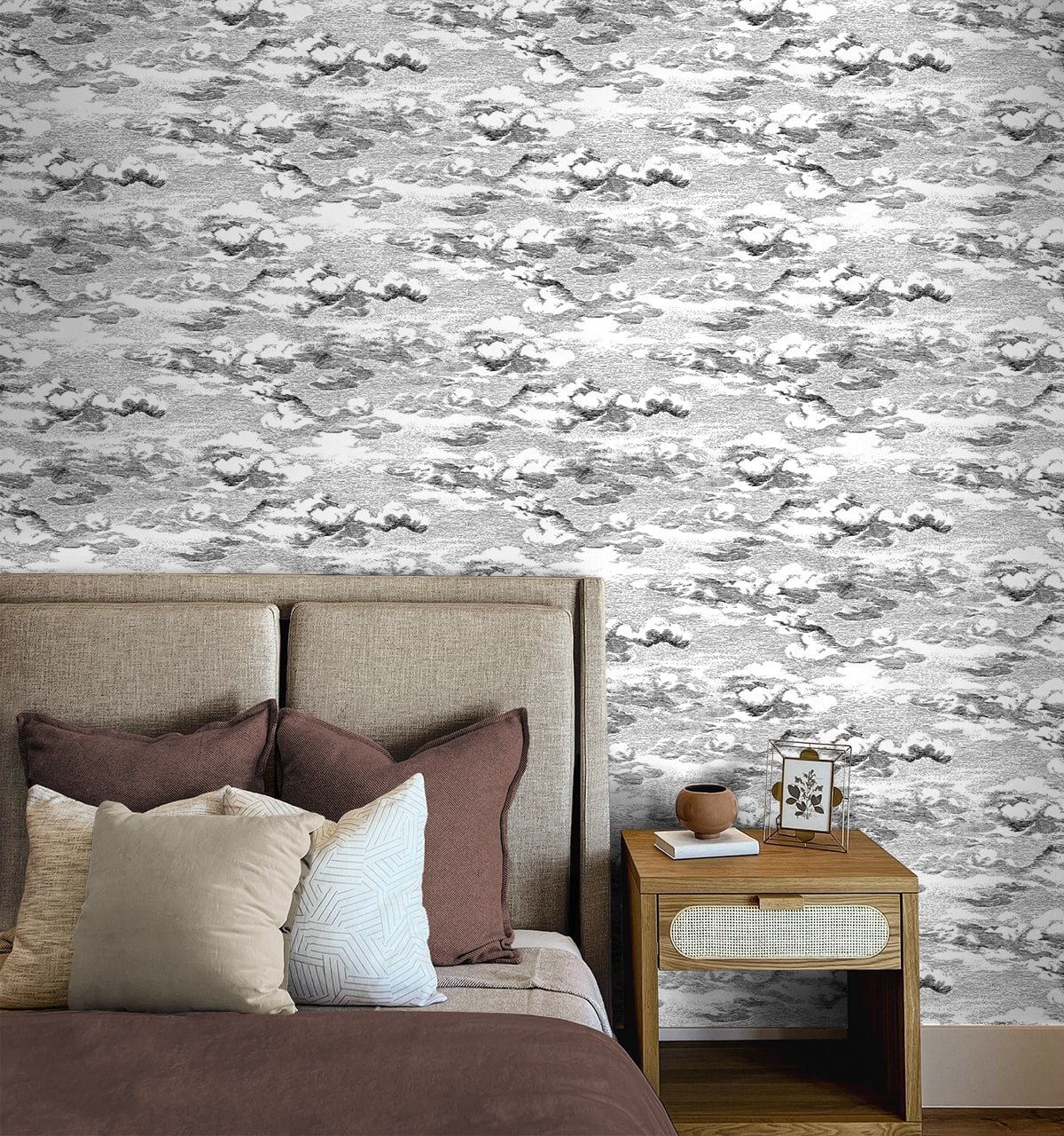 Clouds Peel and Stick wallpaper in black color - pattern number HG11200 - by NextWall in the Peel and Stick Wallpaper by Harry and Grace 4 collection