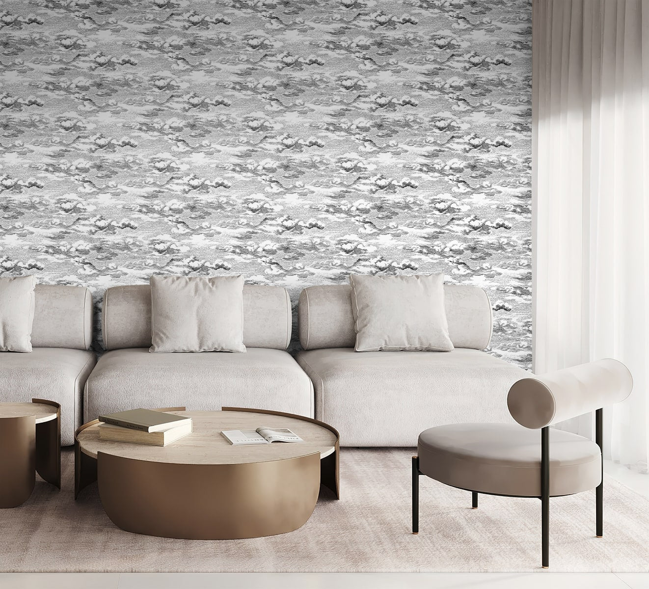 Clouds Peel and Stick wallpaper in black color - pattern number HG11200 - by NextWall in the Peel and Stick Wallpaper by Harry and Grace 4 collection