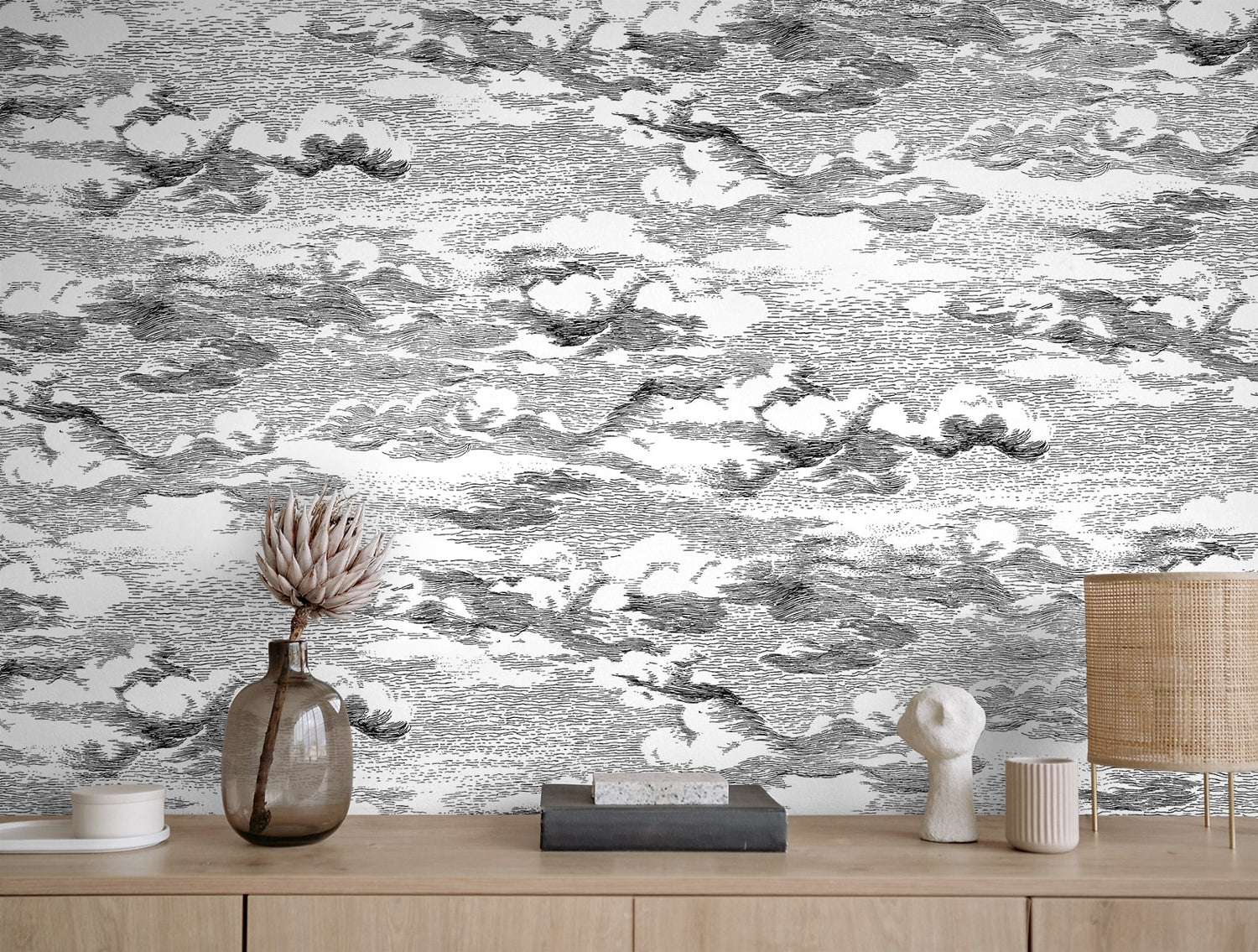 Clouds Peel and Stick wallpaper in black color - pattern number HG11200 - by NextWall in the Peel and Stick Wallpaper by Harry and Grace 4 collection