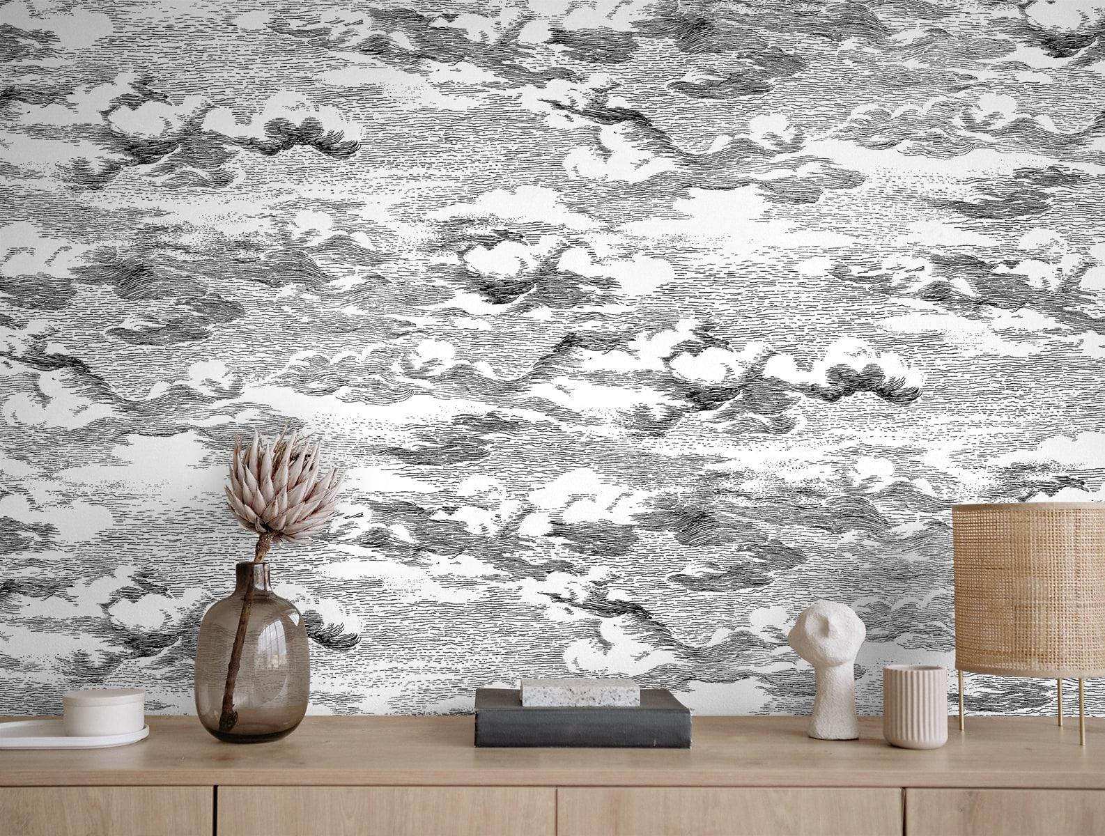 Clouds Peel and Stick wallpaper in black color - pattern number HG11200 - by NextWall in the Peel and Stick Wallpaper by Harry and Grace 4 collection