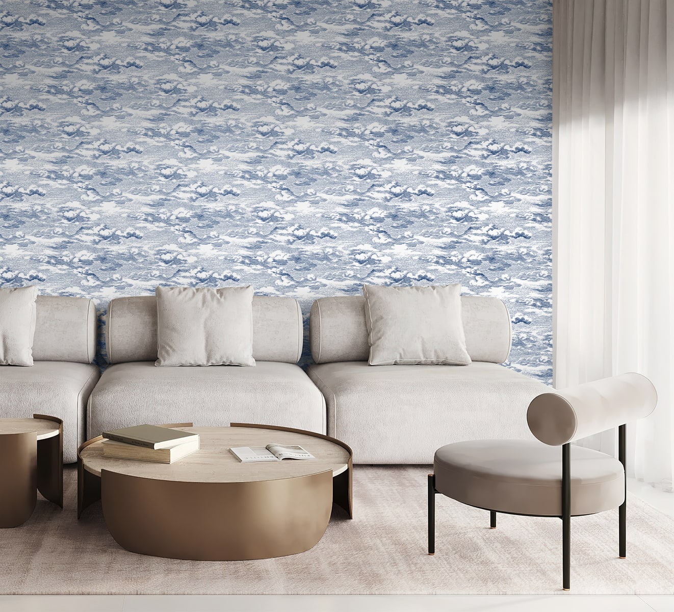 Clouds Peel and Stick wallpaper in blue color - pattern number HG11202 - by NextWall in the Peel and Stick Wallpaper by Harry and Grace 4 collection