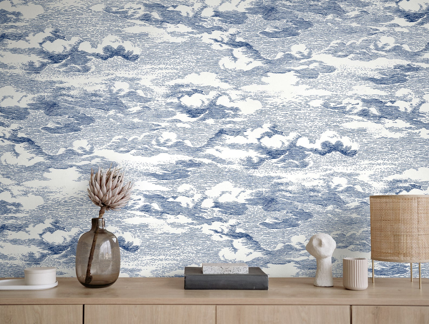 Clouds Peel and Stick wallpaper in blue color - pattern number HG11202 - by NextWall in the Peel and Stick Wallpaper by Harry and Grace 4 collection