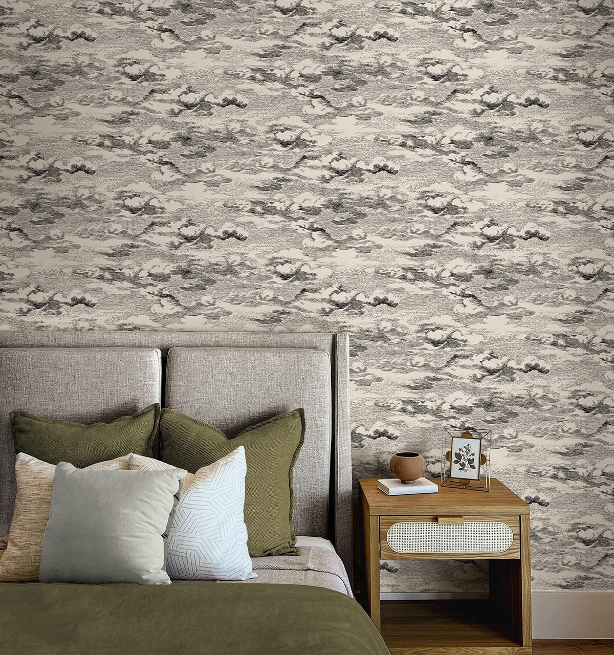 Clouds Peel and Stick wallpaper in beige and black color - pattern number HG11210 - by NextWall in the Peel and Stick Wallpaper by Harry and Grace 4 collection