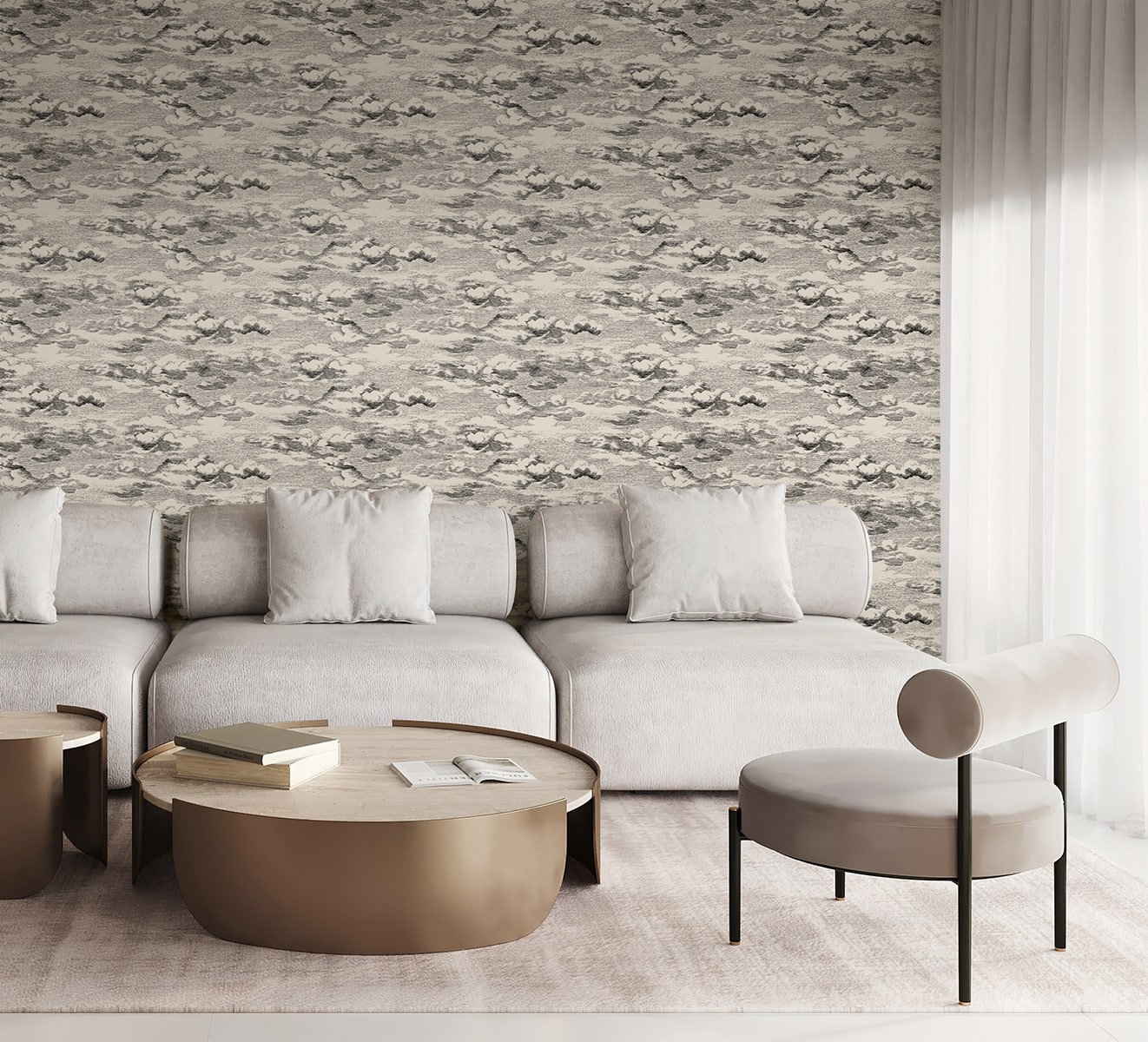 Clouds Peel and Stick wallpaper in beige and black color - pattern number HG11210 - by NextWall in the Peel and Stick Wallpaper by Harry and Grace 4 collection