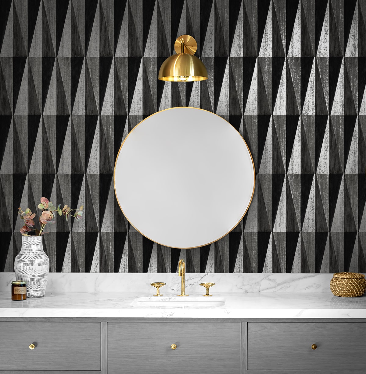 Pieced Diamonds Peel and Stick wallpaper in charcoal color - pattern number HG11500 - by NextWall in the Peel and Stick Wallpaper by Harry and Grace 4 collection