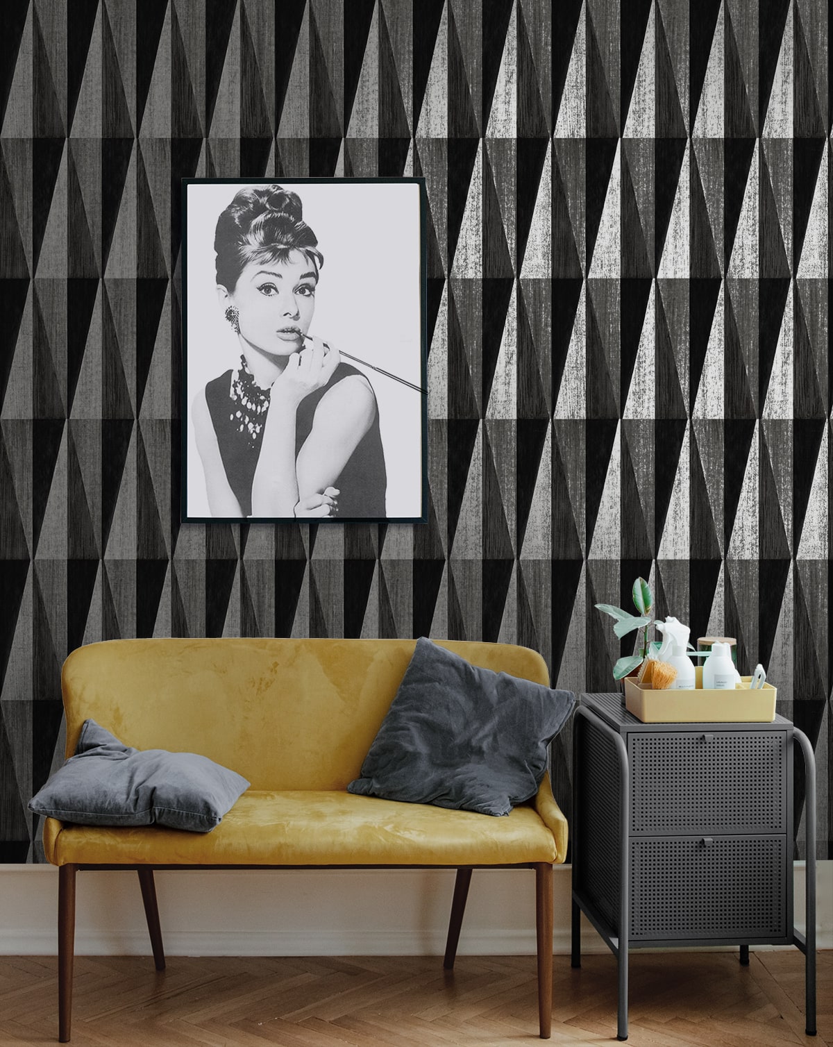 Pieced Diamonds Peel and Stick wallpaper in charcoal color - pattern number HG11500 - by NextWall in the Peel and Stick Wallpaper by Harry and Grace 4 collection