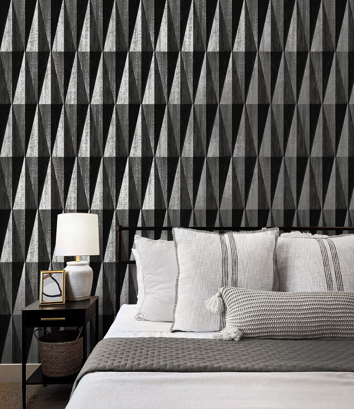 Pieced Diamonds Peel and Stick wallpaper in charcoal color - pattern number HG11500 - by NextWall in the Peel and Stick Wallpaper by Harry and Grace 4 collection