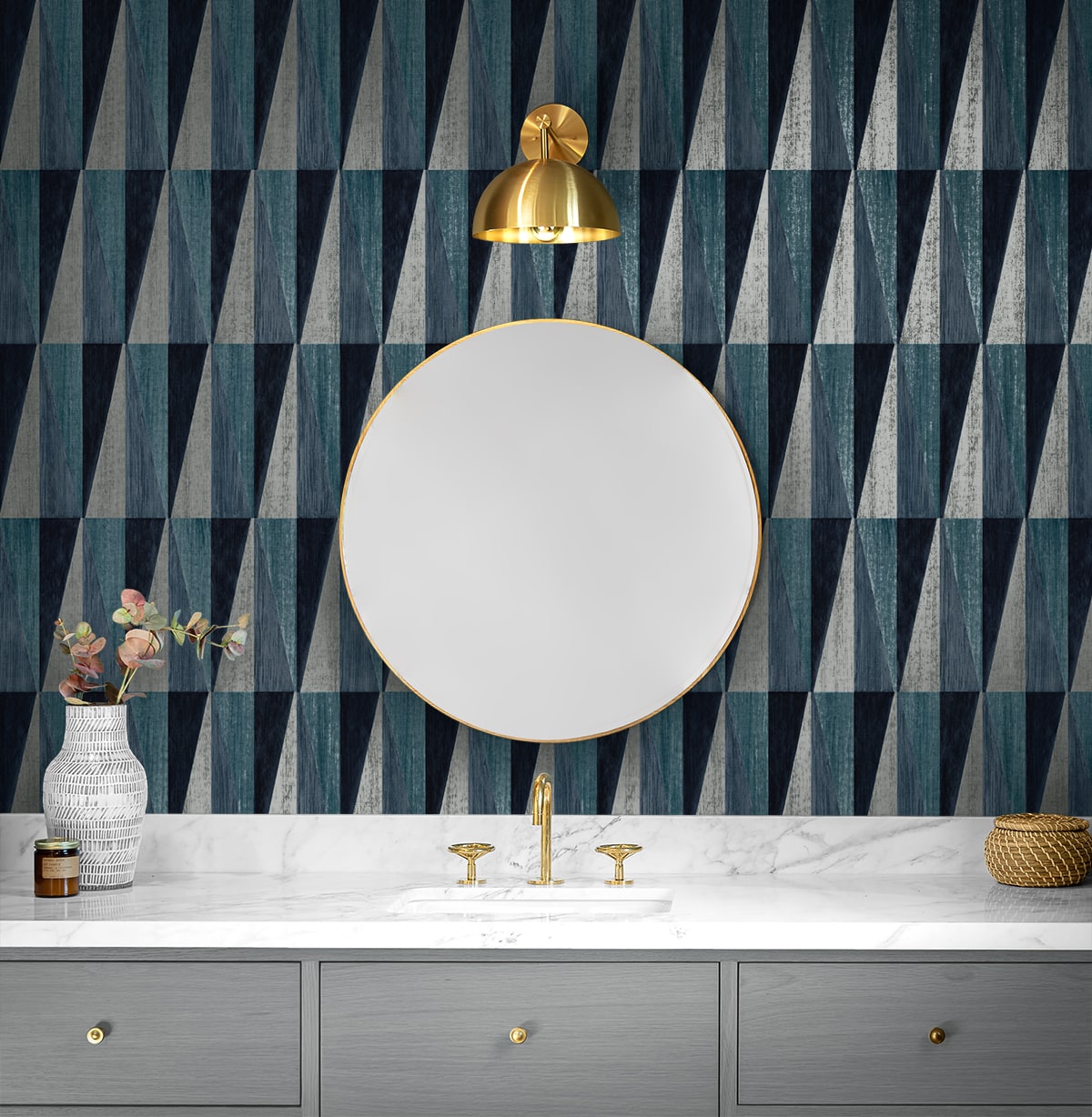 Pieced Diamonds Peel and Stick wallpaper in denim blue color - pattern number HG11502 - by NextWall in the Peel and Stick Wallpaper by Harry and Grace 4 collection
