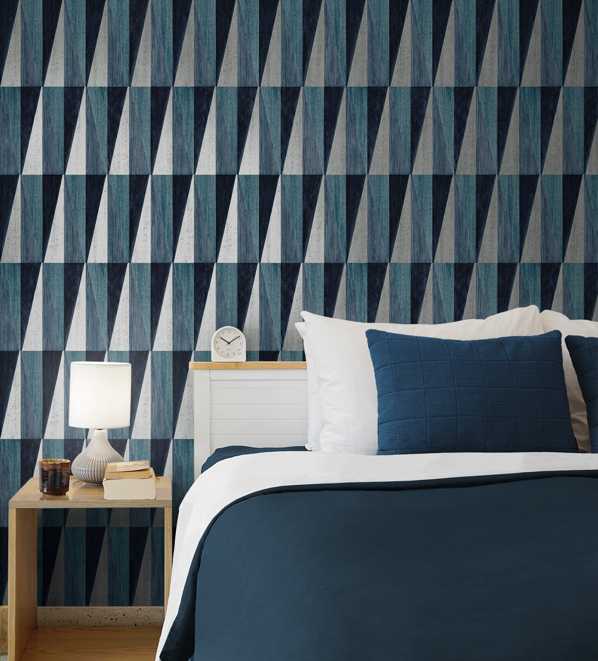 Pieced Diamonds Peel and Stick wallpaper in denim blue color - pattern number HG11502 - by NextWall in the Peel and Stick Wallpaper by Harry and Grace 4 collection