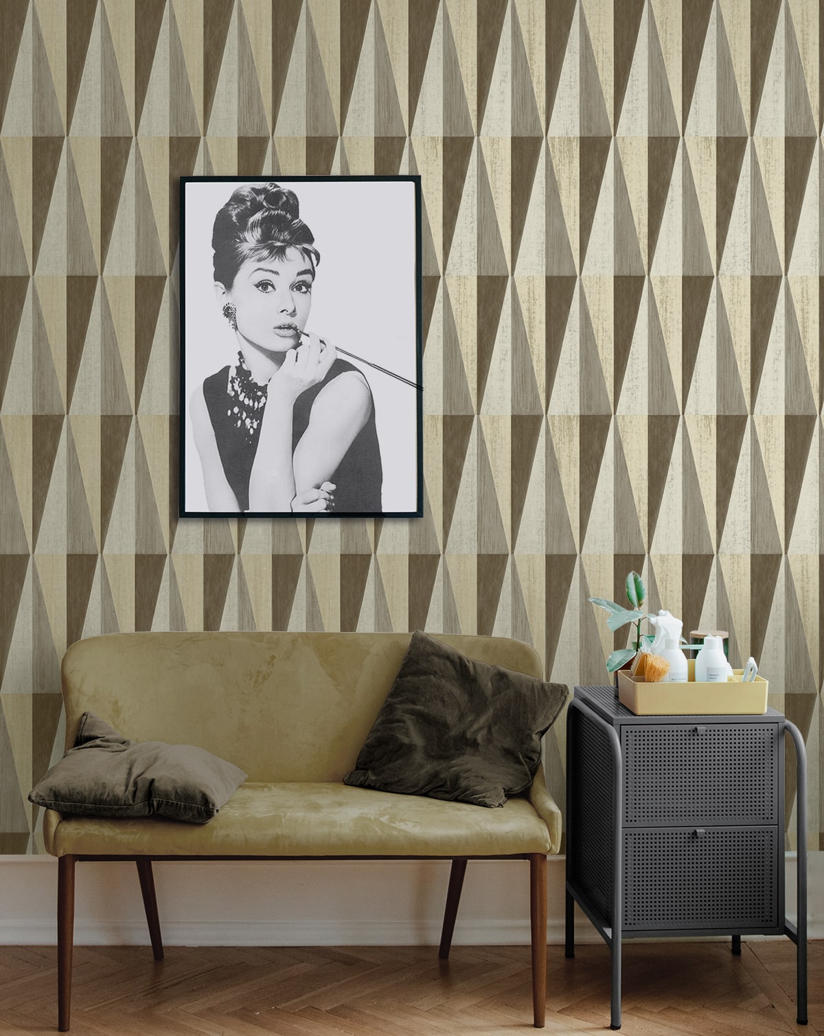 Pieced Diamonds Peel and Stick wallpaper in cafe color - pattern number HG11507 - by NextWall in the Peel and Stick Wallpaper by Harry and Grace 4 collection