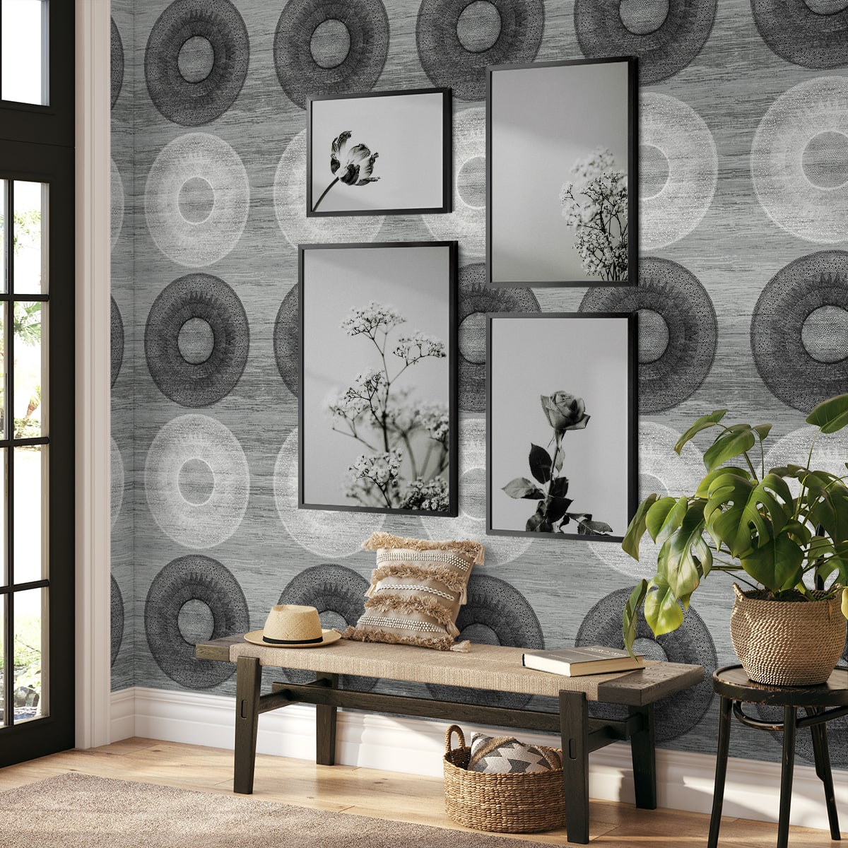 Large Circle Peel and Stick wallpaper in monochrome color - pattern number HG11600 - by NextWall in the Peel and Stick Wallpaper by Harry and Grace 4 collection