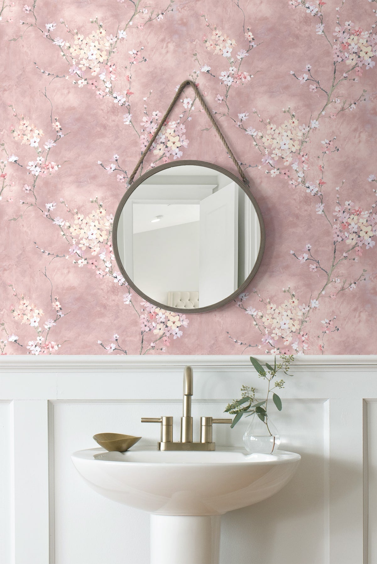 Floral Blossom Peel and Stick wallpaper in dusty rose color - pattern number HG11801 - by NextWall in the Peel and Stick Wallpaper by Harry and Grace 4 collection