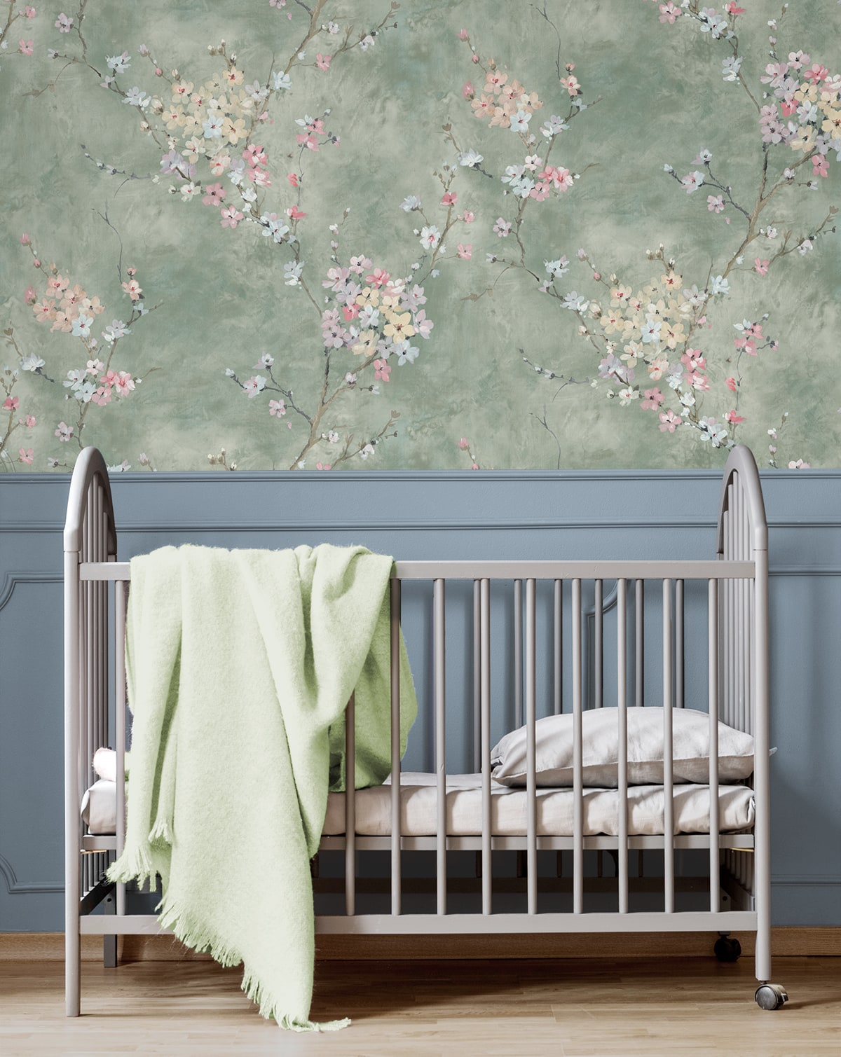Floral Blossom Peel and Stick wallpaper in green smoke color - pattern number HG11804 - by NextWall in the Peel and Stick Wallpaper by Harry and Grace 4 collection