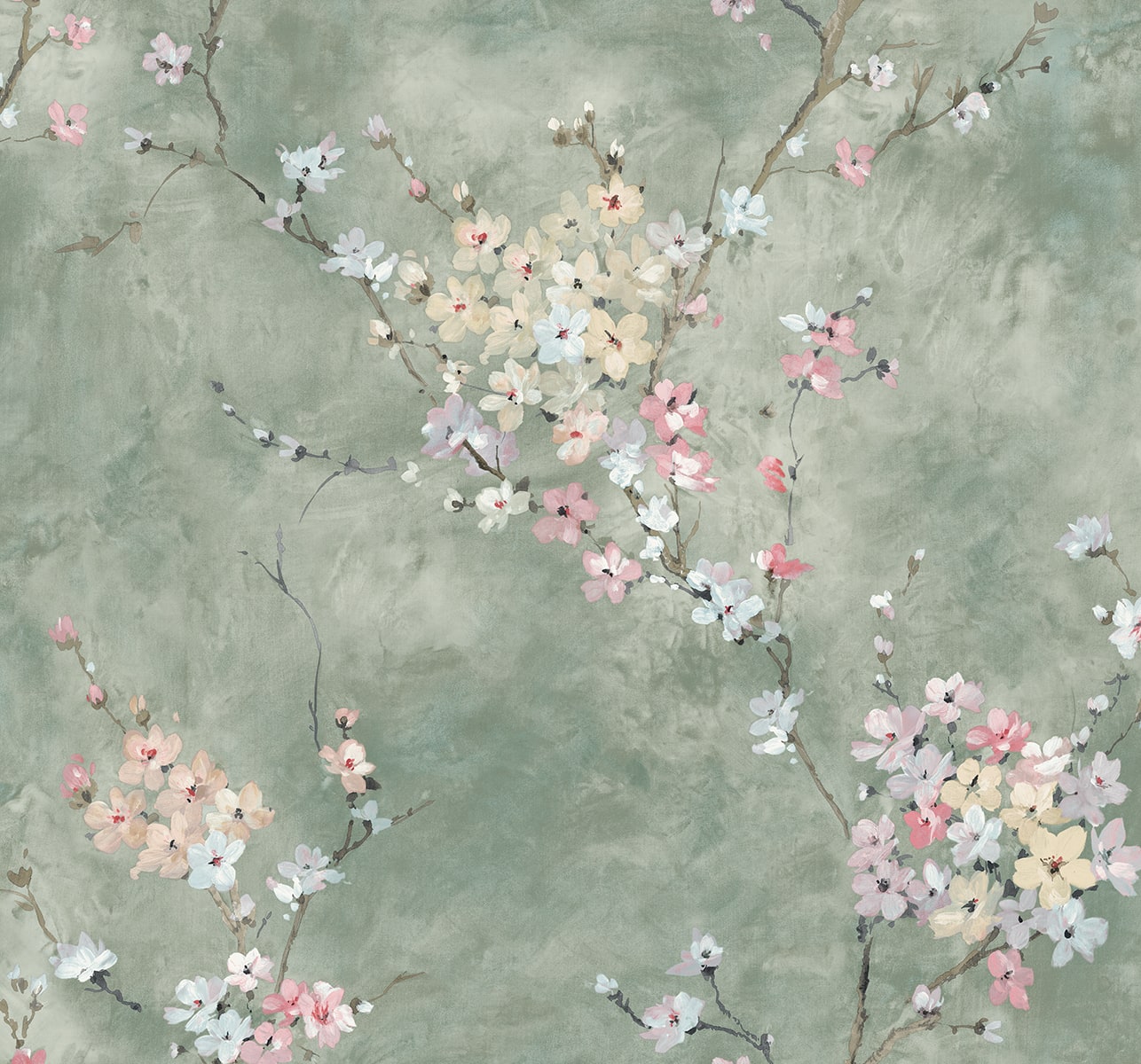 Floral Blossom Peel and Stick wallpaper in green smoke color - pattern number HG11804 - by NextWall in the Peel and Stick Wallpaper by Harry and Grace 4 collection