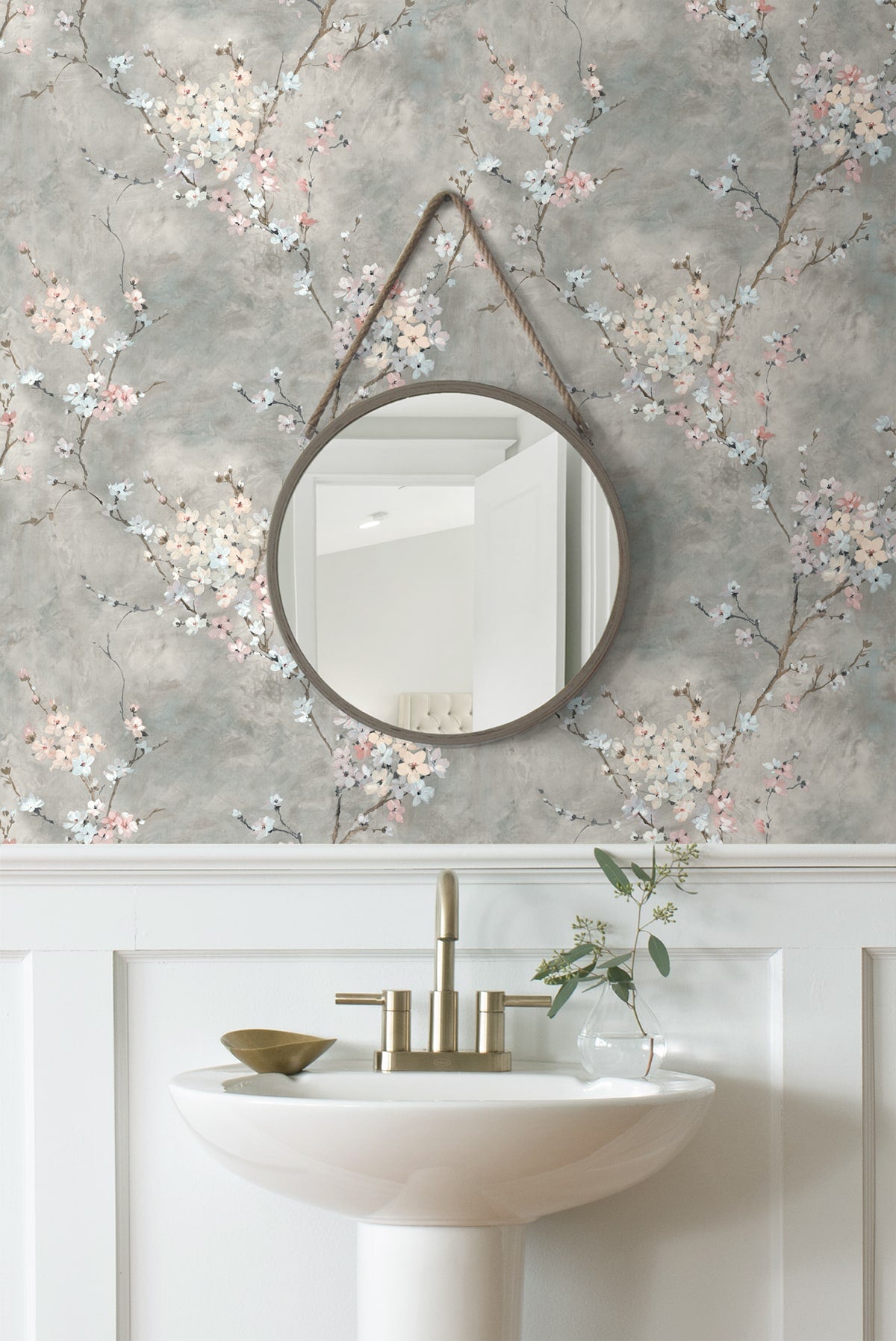 Floral Blossom Peel and Stick wallpaper in grey color - pattern number HG11808 - by NextWall in the Peel and Stick Wallpaper by Harry and Grace 4 collection