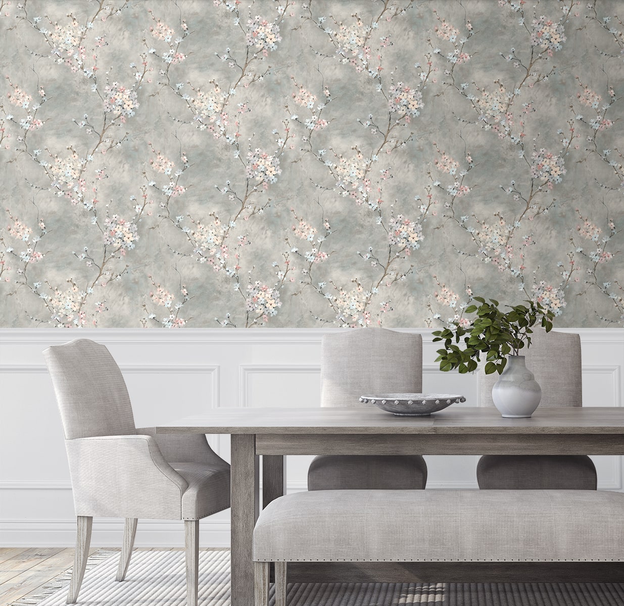 Floral Blossom Peel and Stick wallpaper in grey color - pattern number HG11808 - by NextWall in the Peel and Stick Wallpaper by Harry and Grace 4 collection