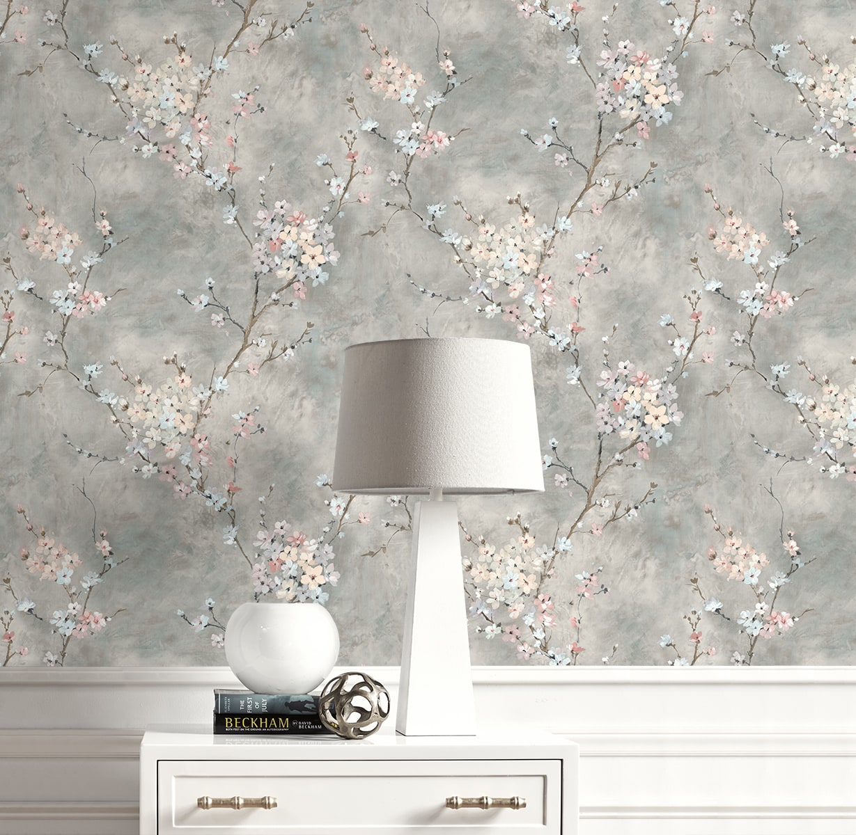 Floral Blossom Peel and Stick wallpaper in grey color - pattern number HG11808 - by NextWall in the Peel and Stick Wallpaper by Harry and Grace 4 collection