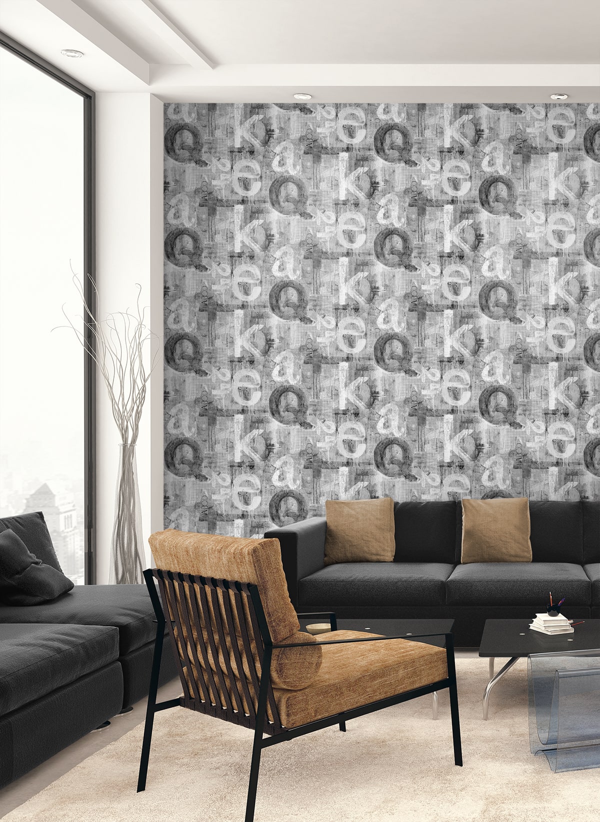 Graphic Letters Peel and Stick wallpaper in ash color - pattern number HG12000 - by NextWall in the Peel and Stick Wallpaper by Harry and Grace 4 collection