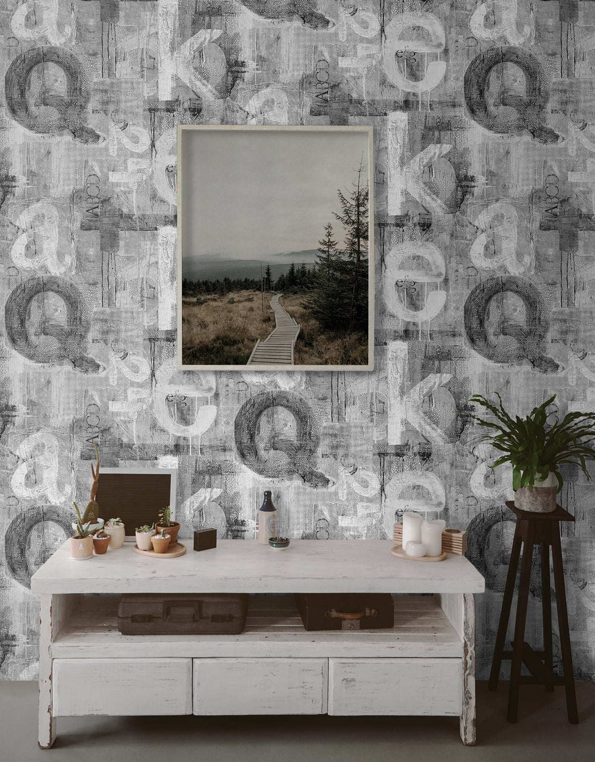 Graphic Letters Peel and Stick wallpaper in ash color - pattern number HG12000 - by NextWall in the Peel and Stick Wallpaper by Harry and Grace 4 collection