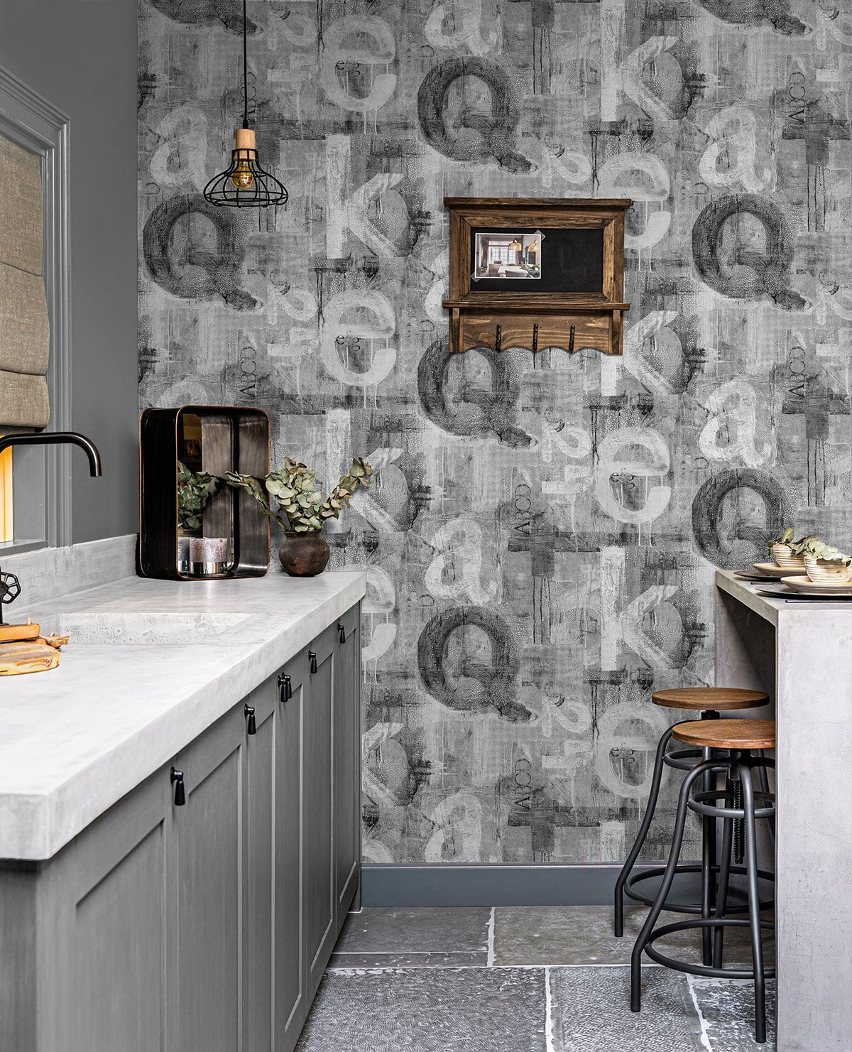 Graphic Letters Peel and Stick wallpaper in ash color - pattern number HG12000 - by NextWall in the Peel and Stick Wallpaper by Harry and Grace 4 collection