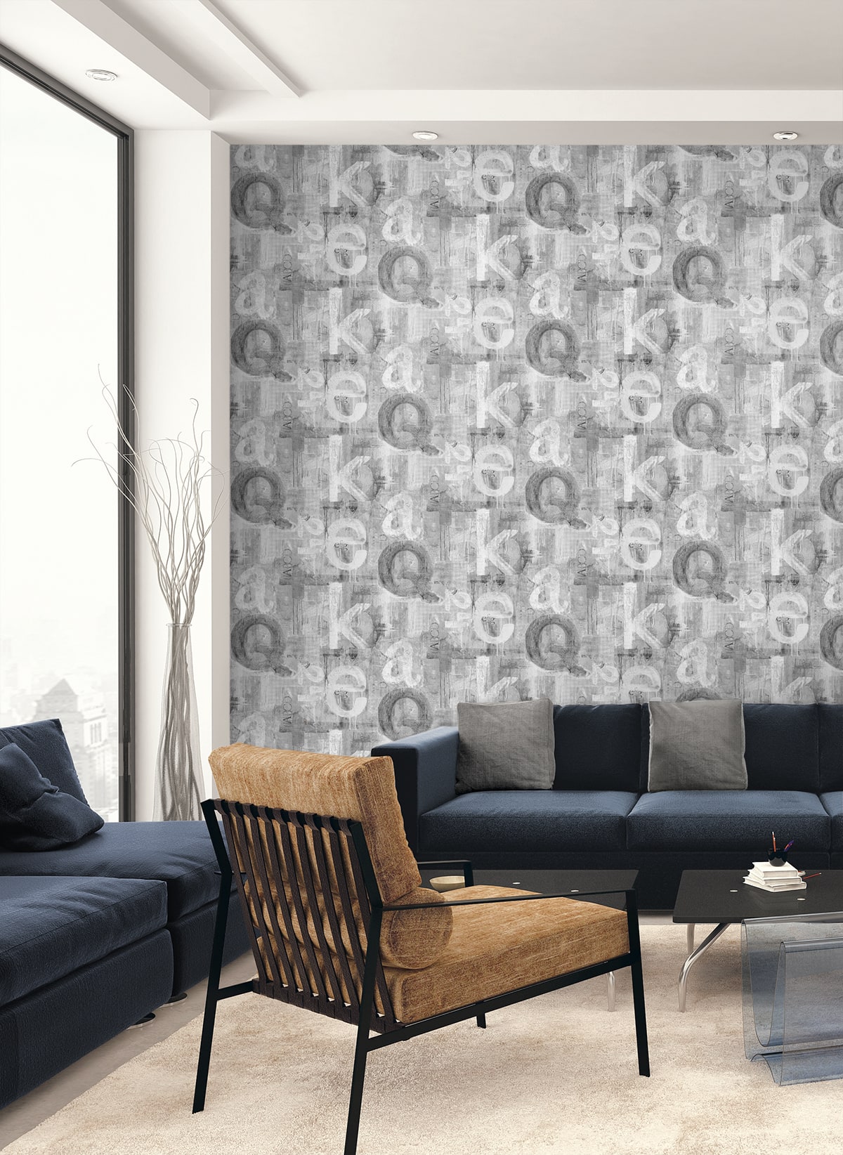 Graphic Letters Peel and Stick wallpaper in pewter color - pattern number HG12008 - by NextWall in the Peel and Stick Wallpaper by Harry and Grace 4 collection