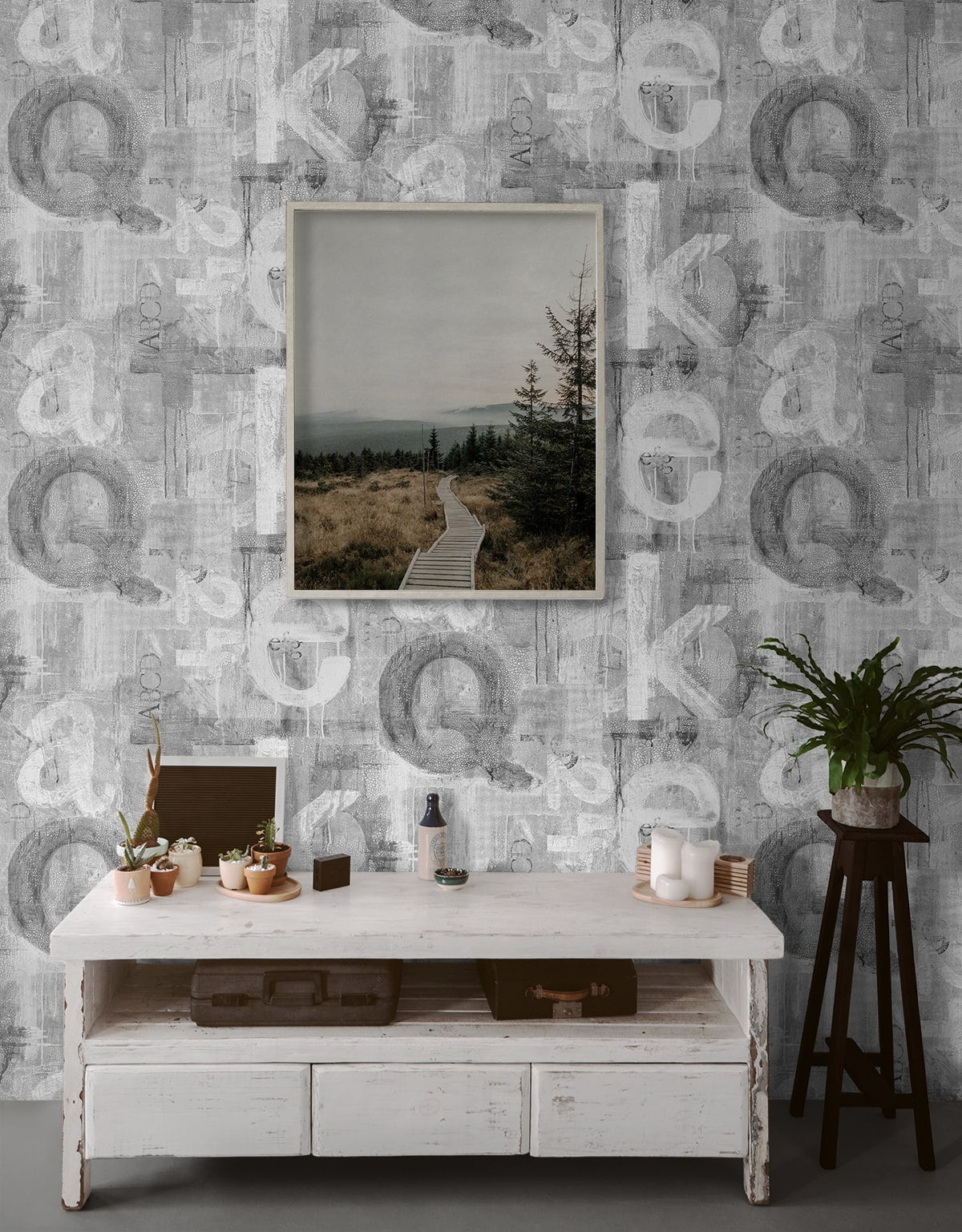 Graphic Letters Peel and Stick wallpaper in pewter color - pattern number HG12008 - by NextWall in the Peel and Stick Wallpaper by Harry and Grace 4 collection