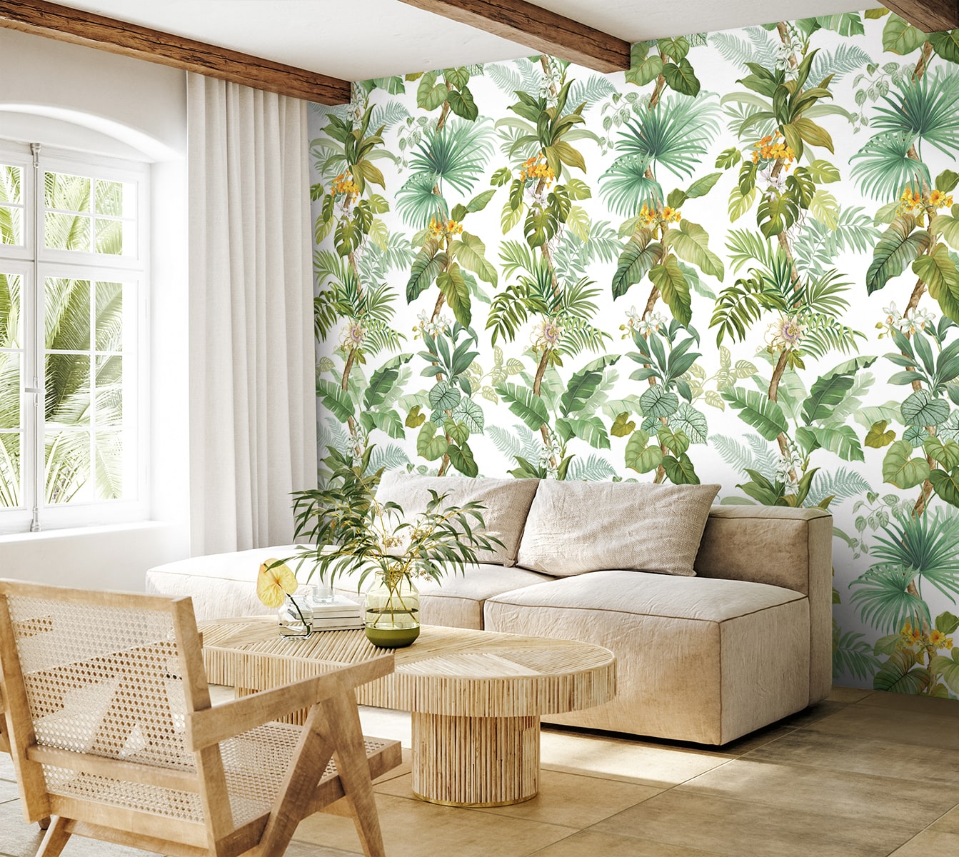Tropical Leaf Trail Peel and Stick 2 Panel mural in greenery color - pattern number HG12304M - by NextWall in the Peel and Stick Wallpaper by Harry and Grace 4 collection
